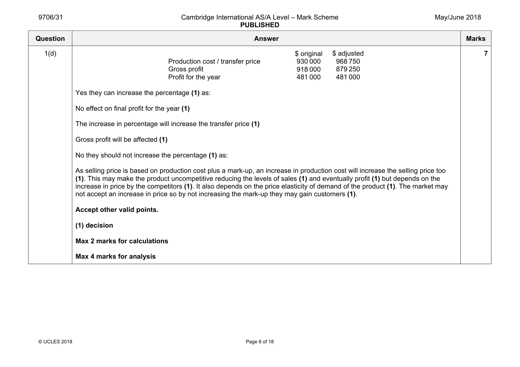 Mark scheme, page 6 of 18