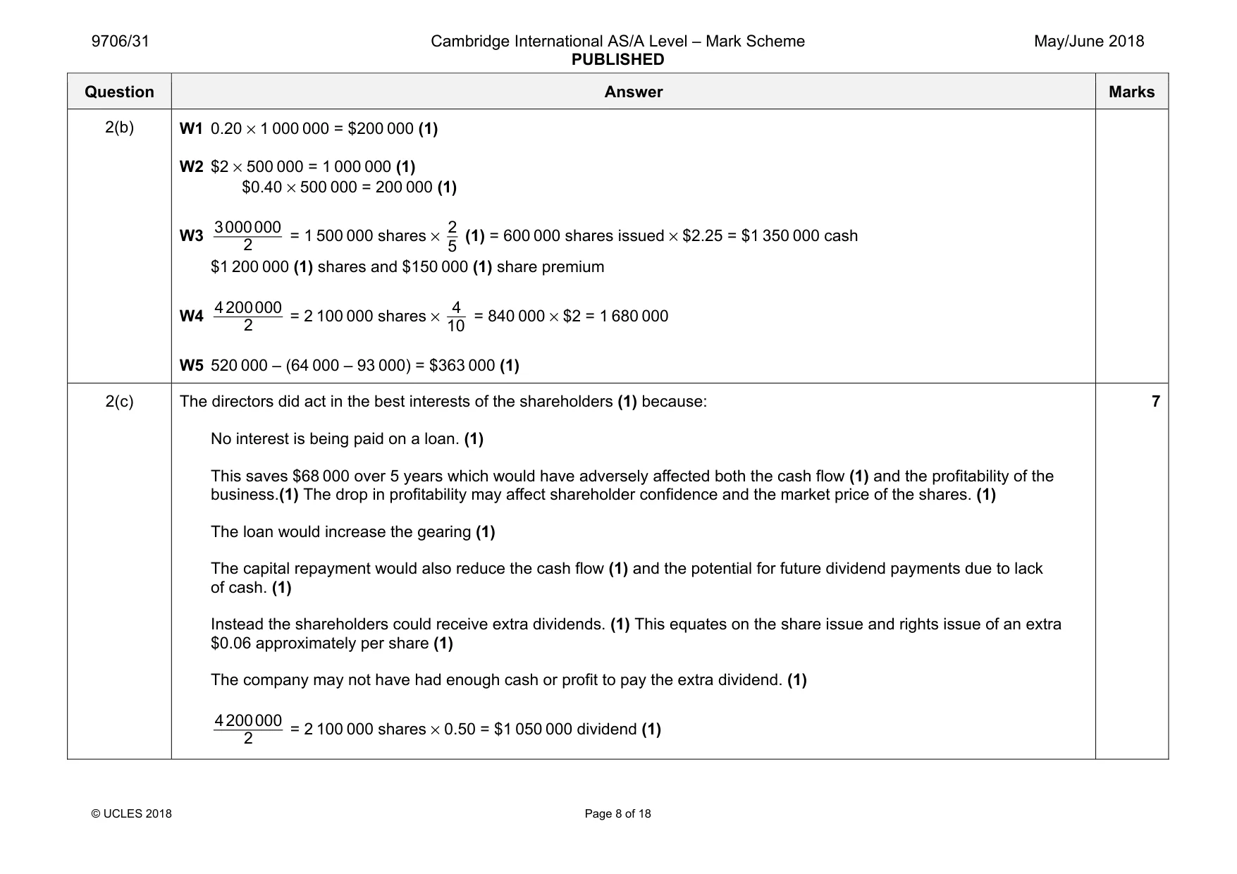 Mark scheme, page 8 of 18