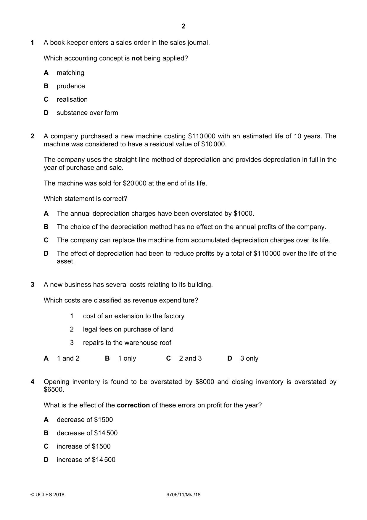 Cambridge A Level Accounting 9706 2018 May/June Paper 1 · Variant 1 question paper, page 2 of 12