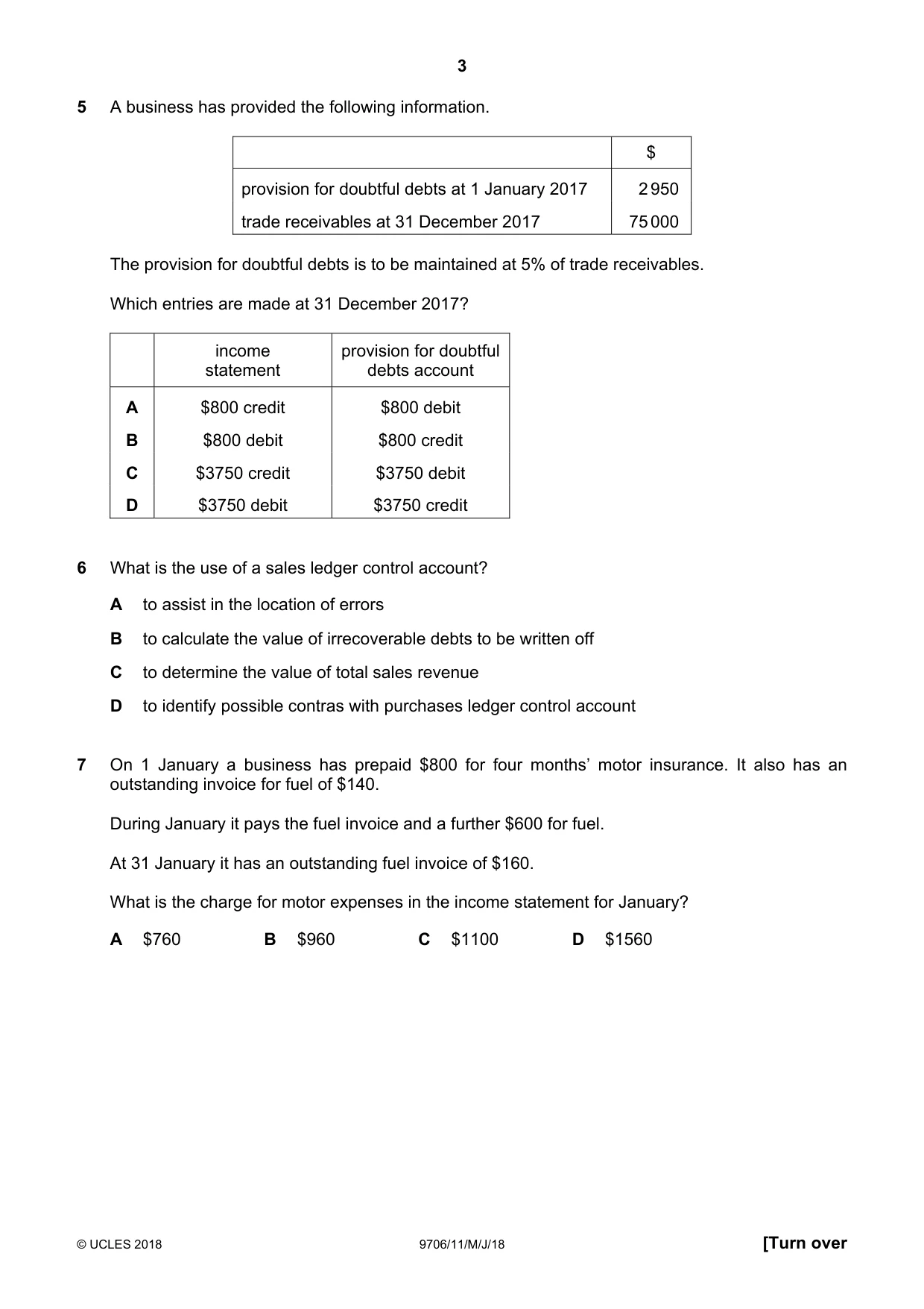 Cambridge A Level Accounting 9706 2018 May/June Paper 1 · Variant 1 question paper, page 3 of 12