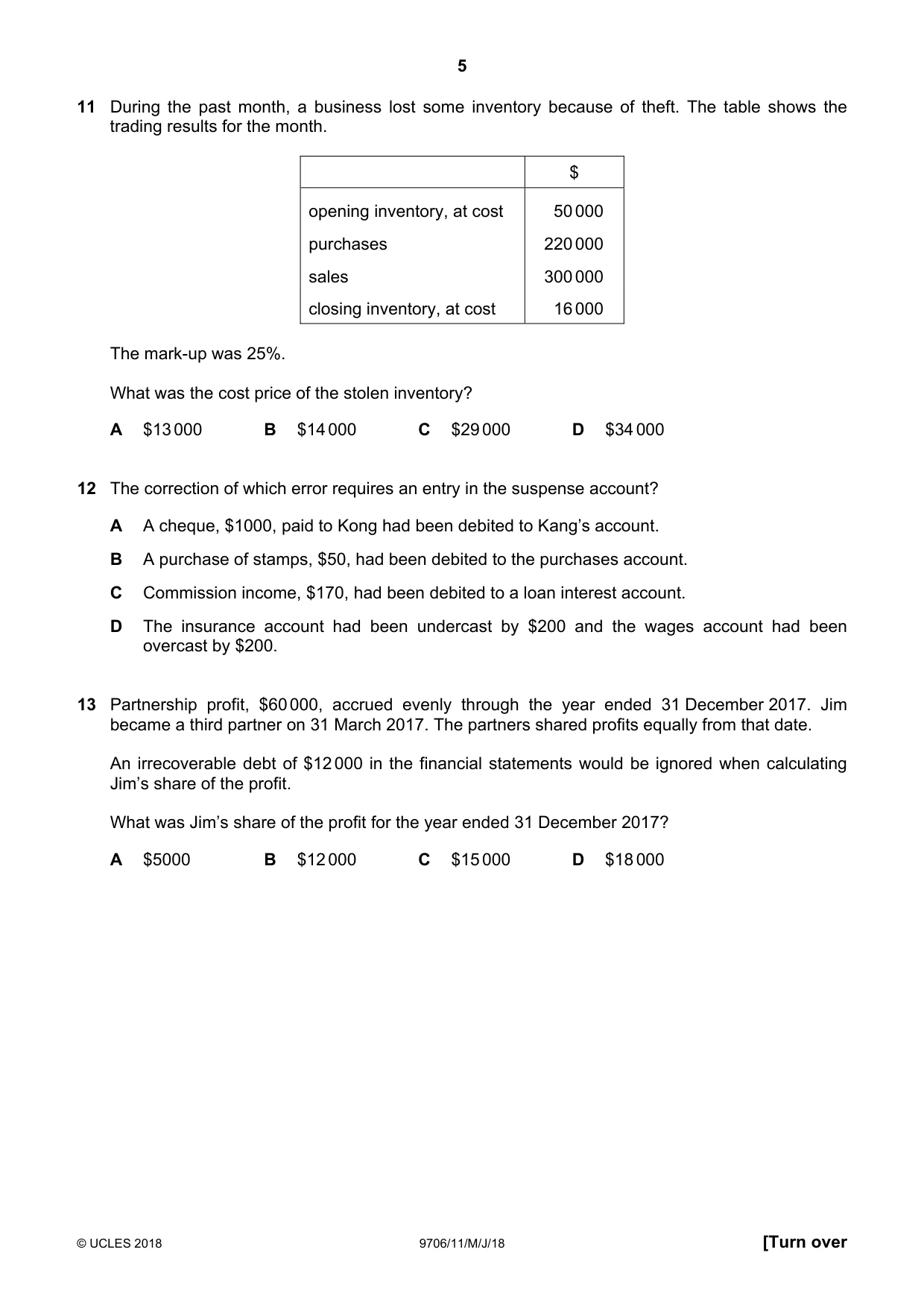 Cambridge A Level Accounting 9706 2018 May/June Paper 1 · Variant 1 question paper, page 5 of 12