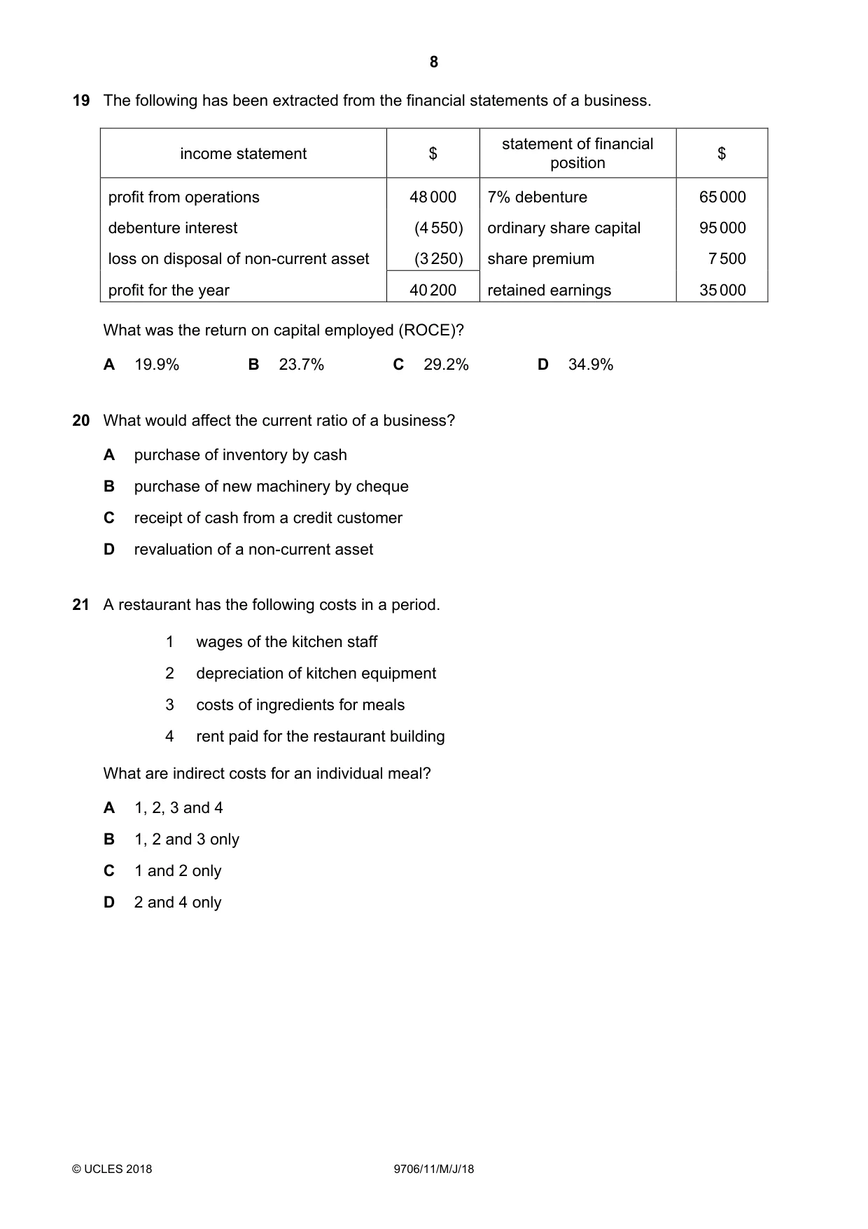 Cambridge A Level Accounting 9706 2018 May/June Paper 1 · Variant 1 question paper, page 8 of 12