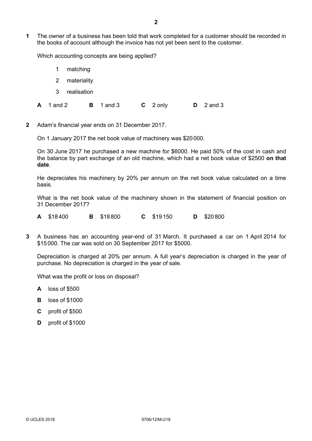 Cambridge A Level Accounting 9706 2018 May/June Paper 1 · Variant 2 question paper, page 2 of 12