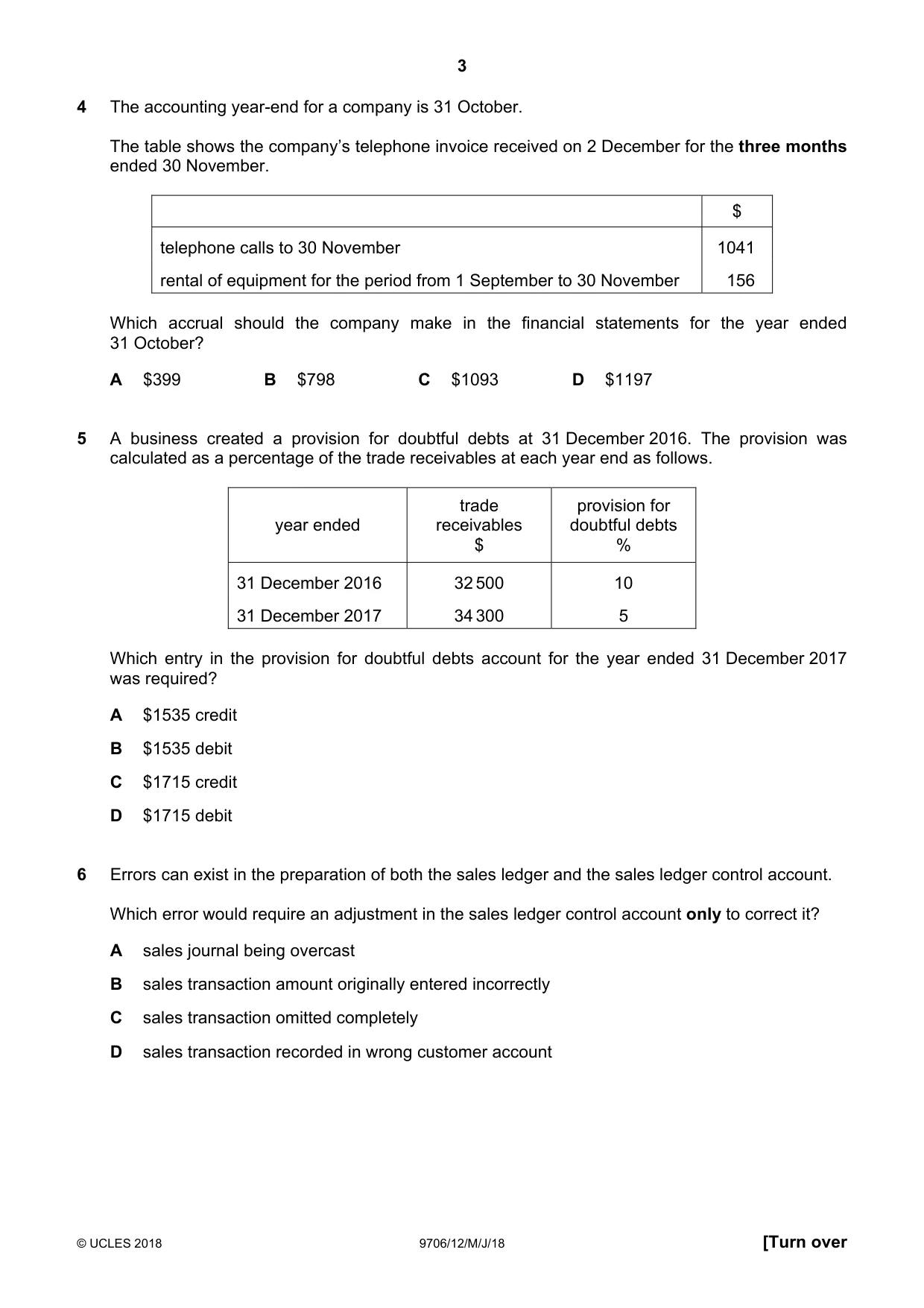 Cambridge A Level Accounting 9706 2018 May/June Paper 1 · Variant 2 question paper, page 3 of 12