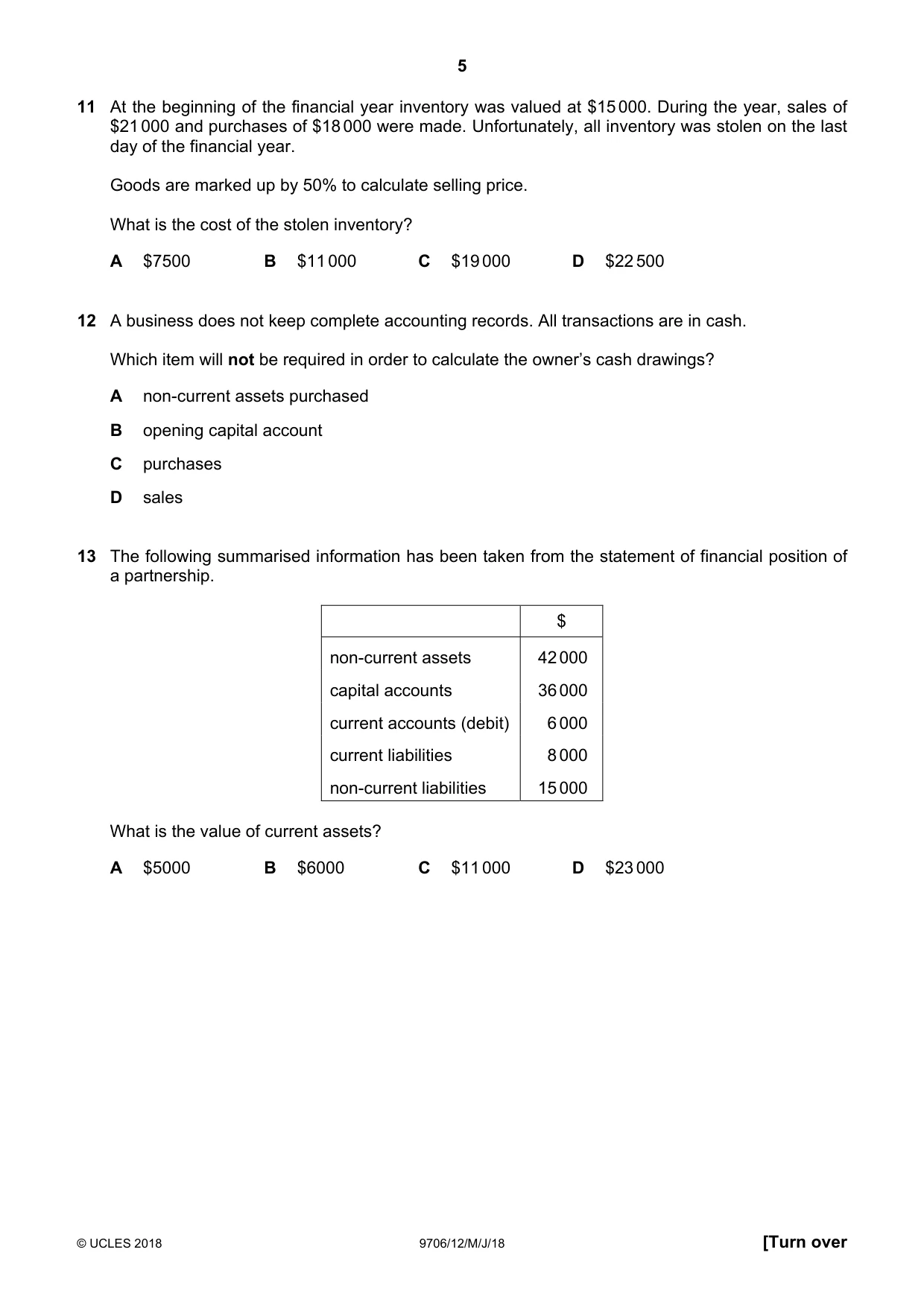 Cambridge A Level Accounting 9706 2018 May/June Paper 1 · Variant 2 question paper, page 5 of 12