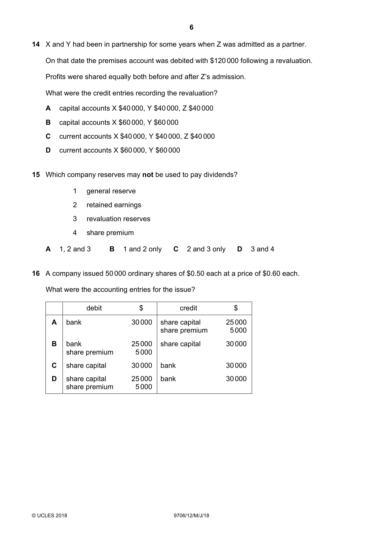 Cambridge A Level Accounting 9706 2018 May/June Paper 1 · Variant 2 question paper, page 6 of 12