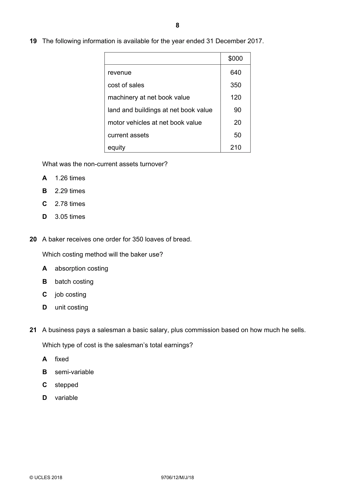 Cambridge A Level Accounting 9706 2018 May/June Paper 1 · Variant 2 question paper, page 8 of 12
