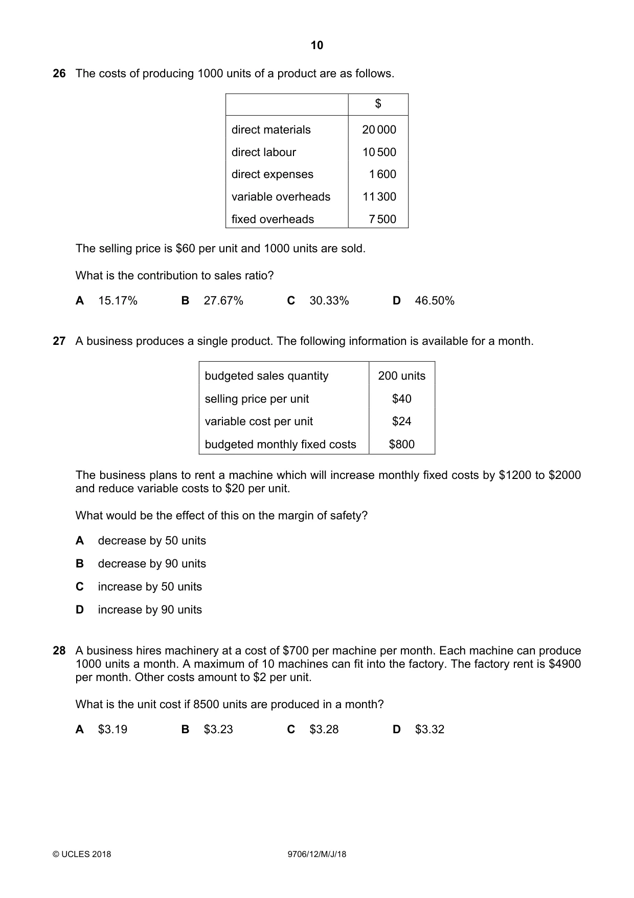 Cambridge A Level Accounting 9706 2018 May/June Paper 1 · Variant 2 question paper, page 10 of 12