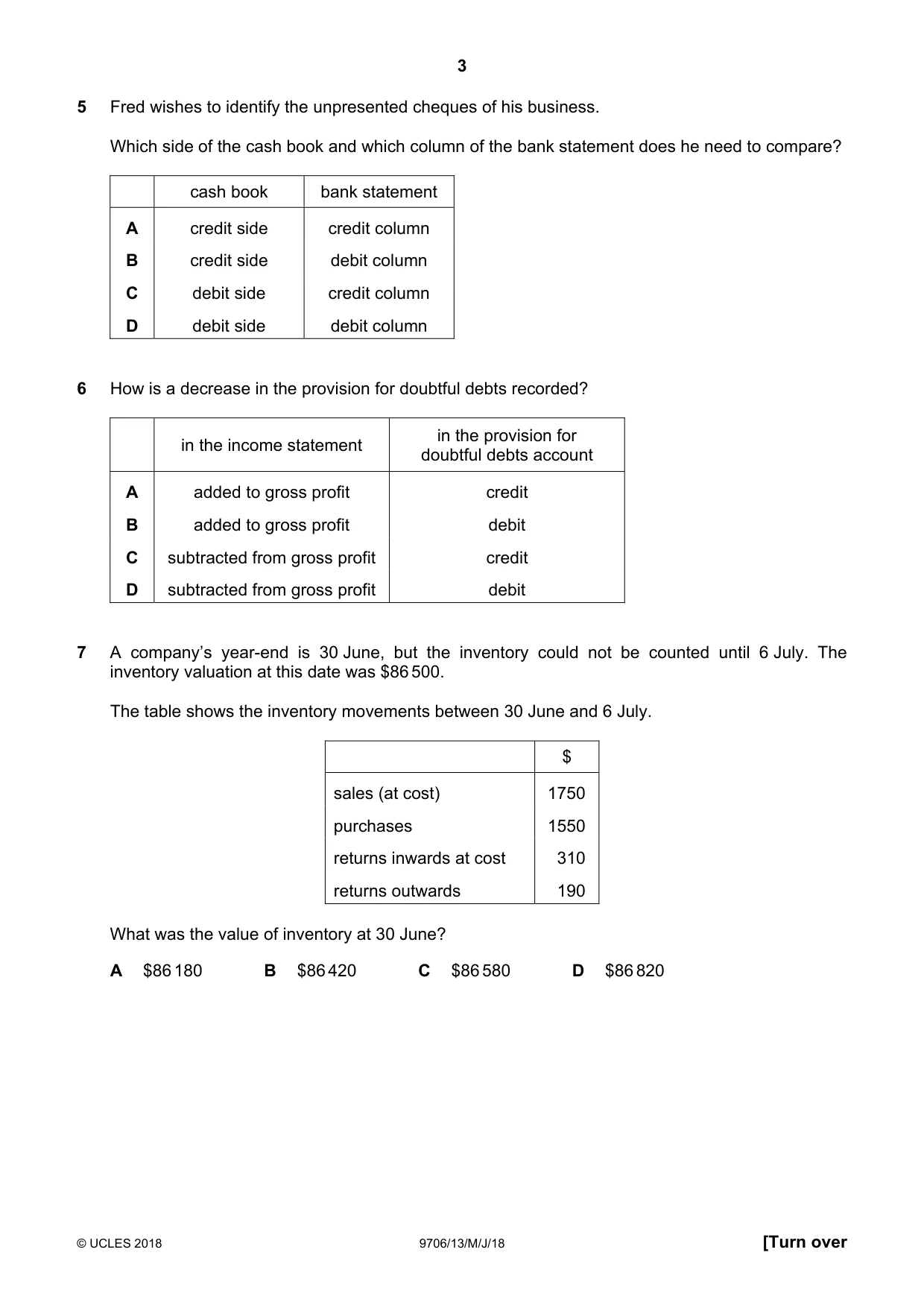 Cambridge A Level Accounting 9706 2018 May/June Paper 1 · Variant 3 question paper, page 3 of 12