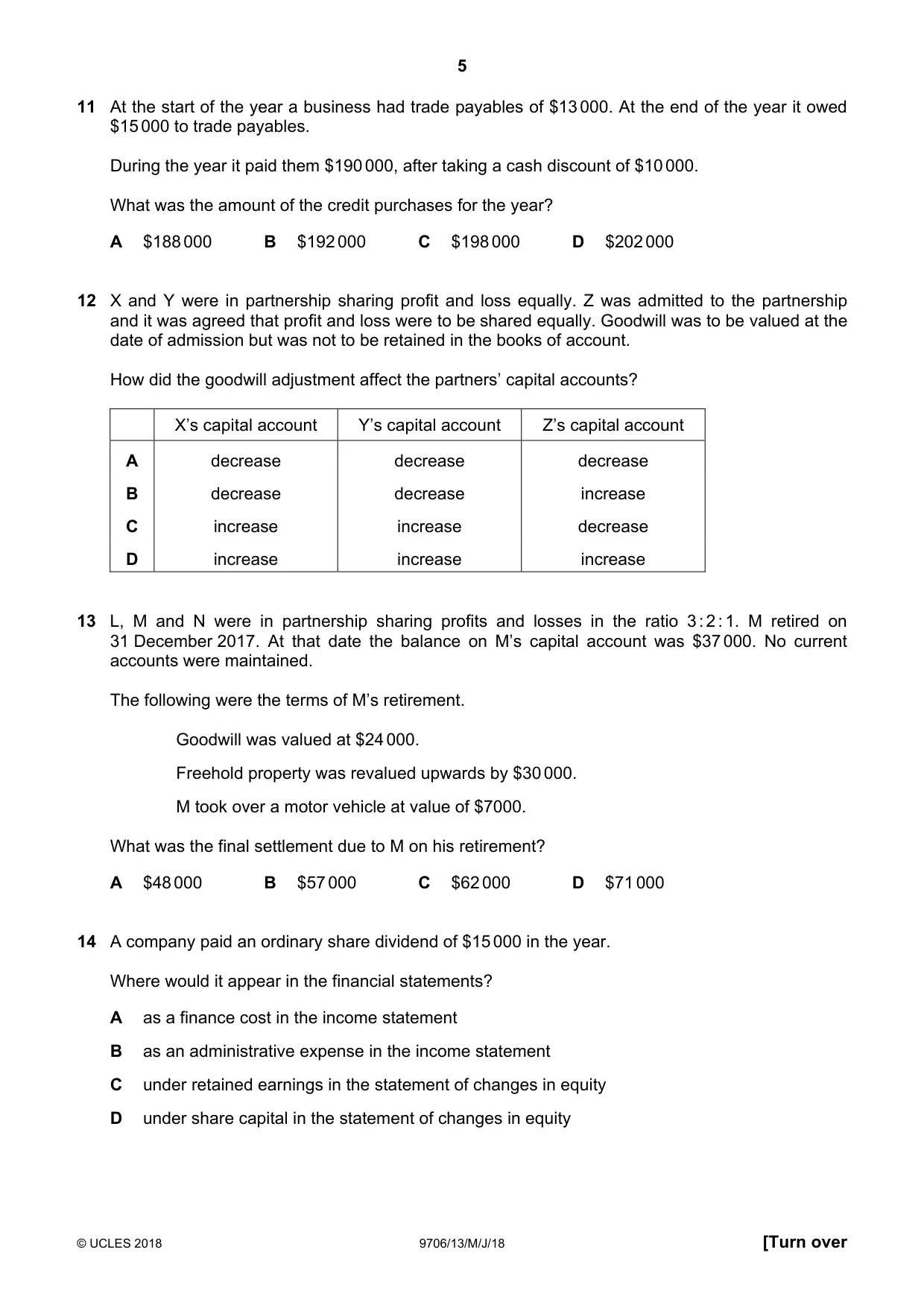 Cambridge A Level Accounting 9706 2018 May/June Paper 1 · Variant 3 question paper, page 5 of 12