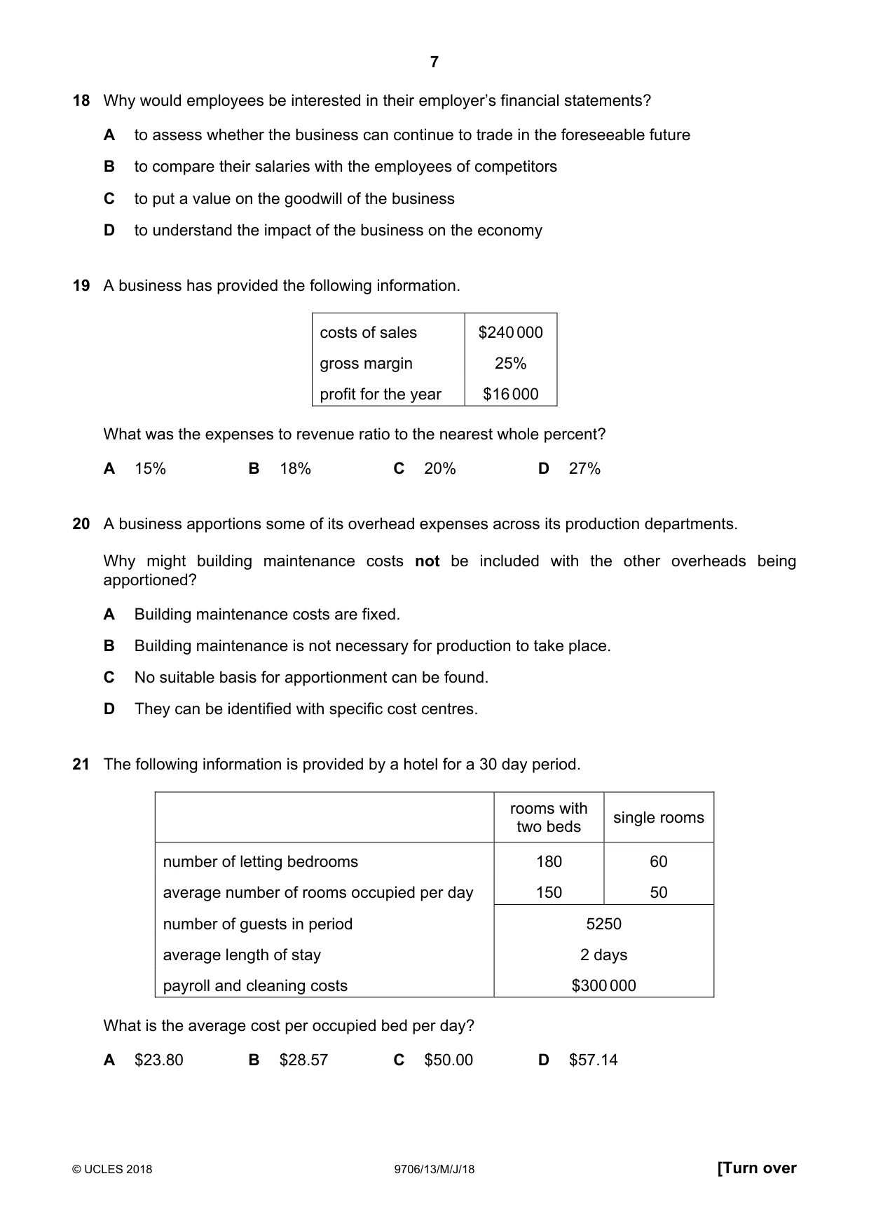 Cambridge A Level Accounting 9706 2018 May/June Paper 1 · Variant 3 question paper, page 7 of 12