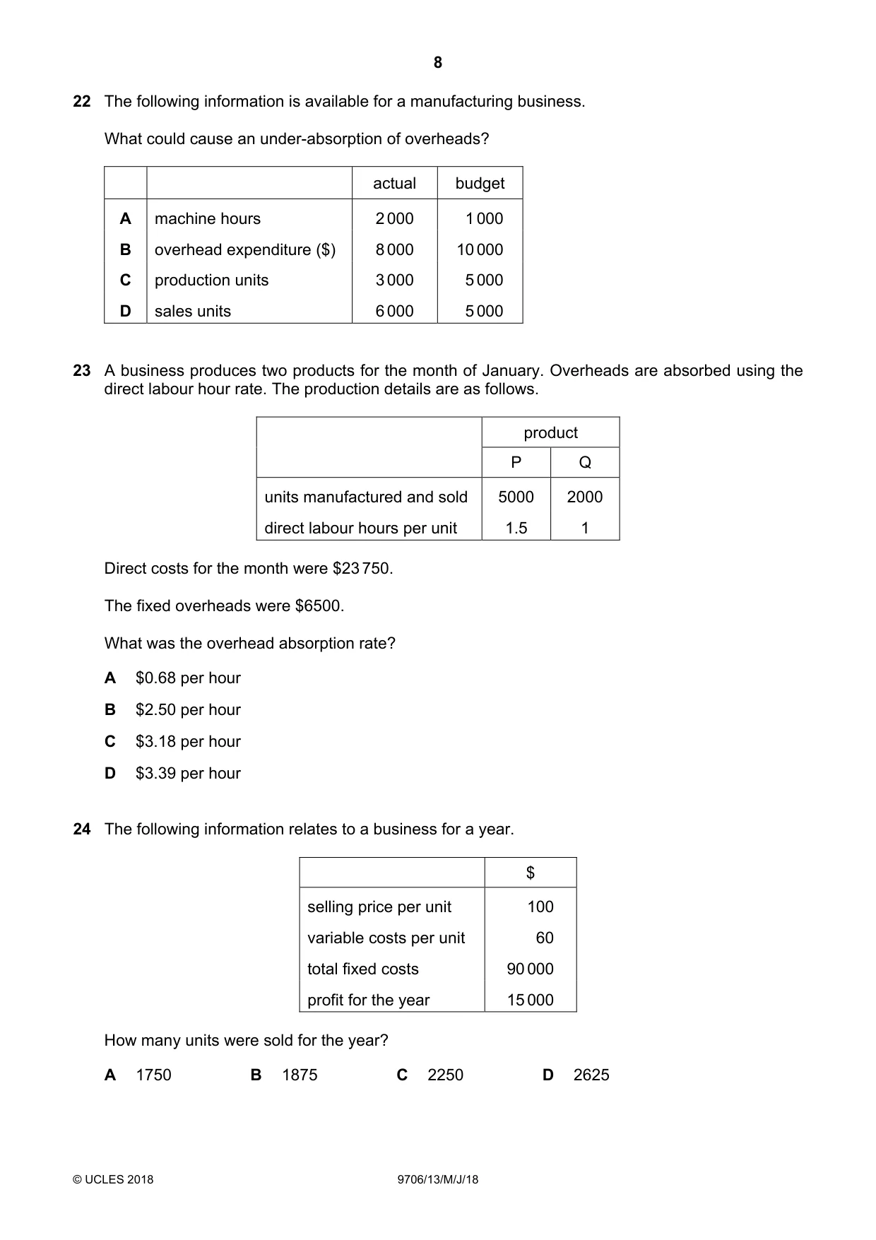 Cambridge A Level Accounting 9706 2018 May/June Paper 1 · Variant 3 question paper, page 8 of 12