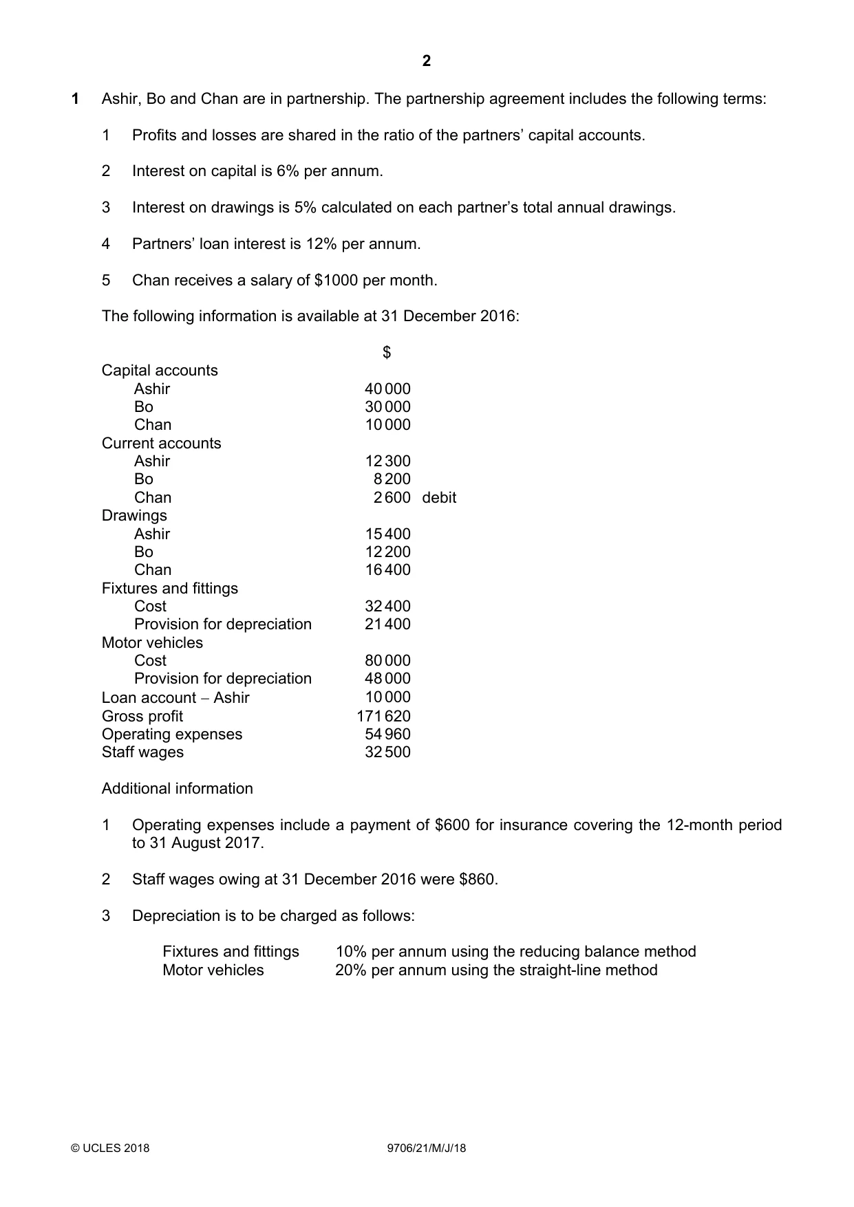 Cambridge A Level Accounting 9706 2018 May/June Paper 2 · Variant 1 question paper, page 2 of 20