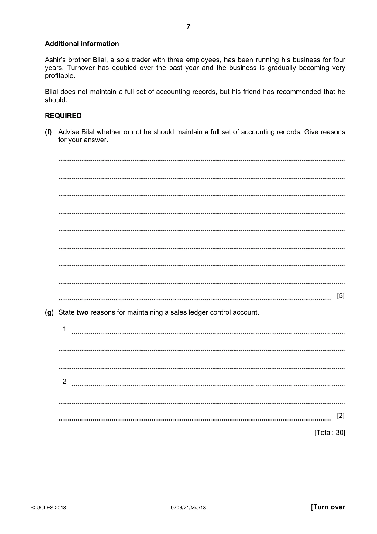 Cambridge A Level Accounting 9706 2018 May/June Paper 2 · Variant 1 question paper, page 7 of 20