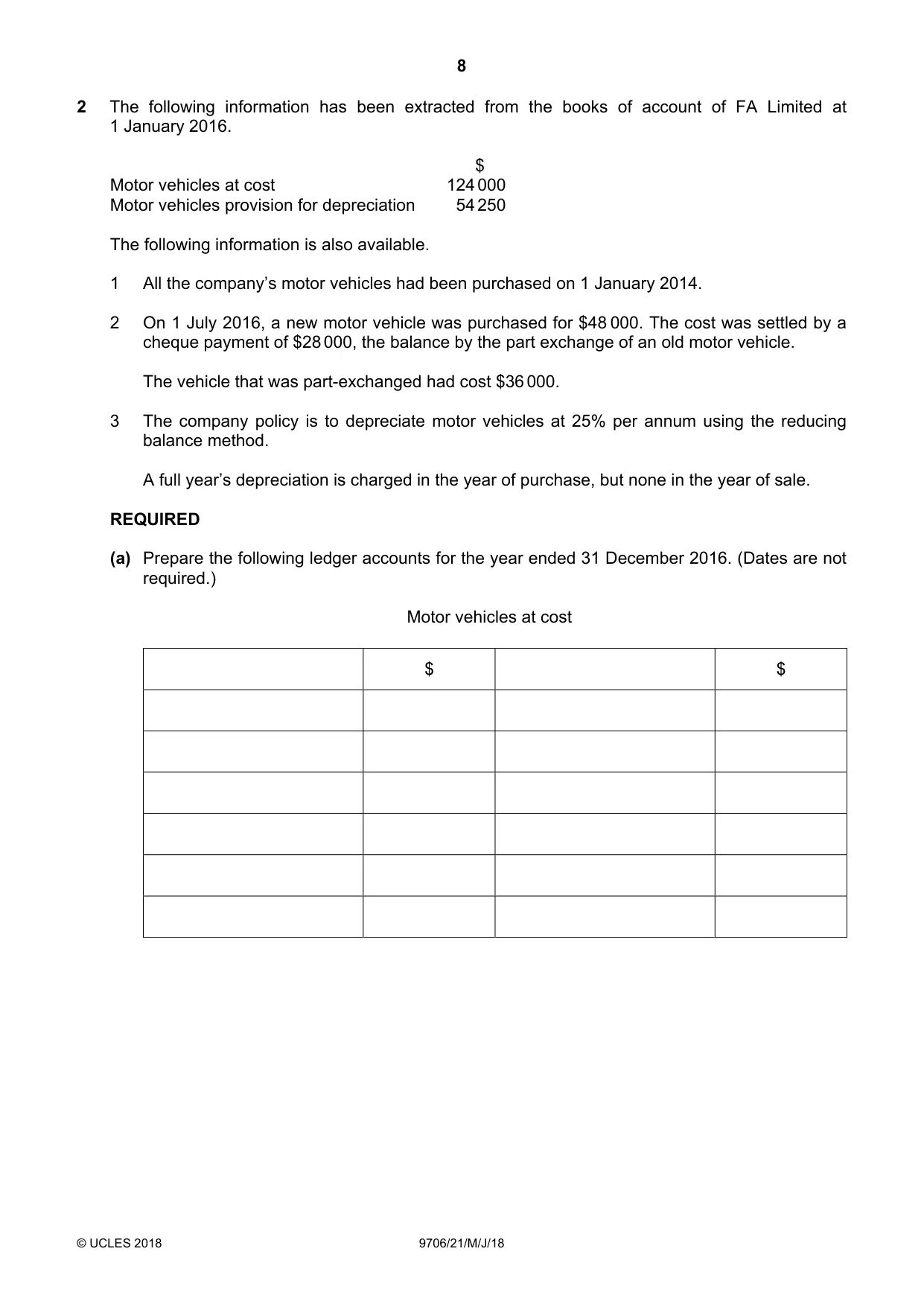 Cambridge A Level Accounting 9706 2018 May/June Paper 2 · Variant 1 question paper, page 8 of 20