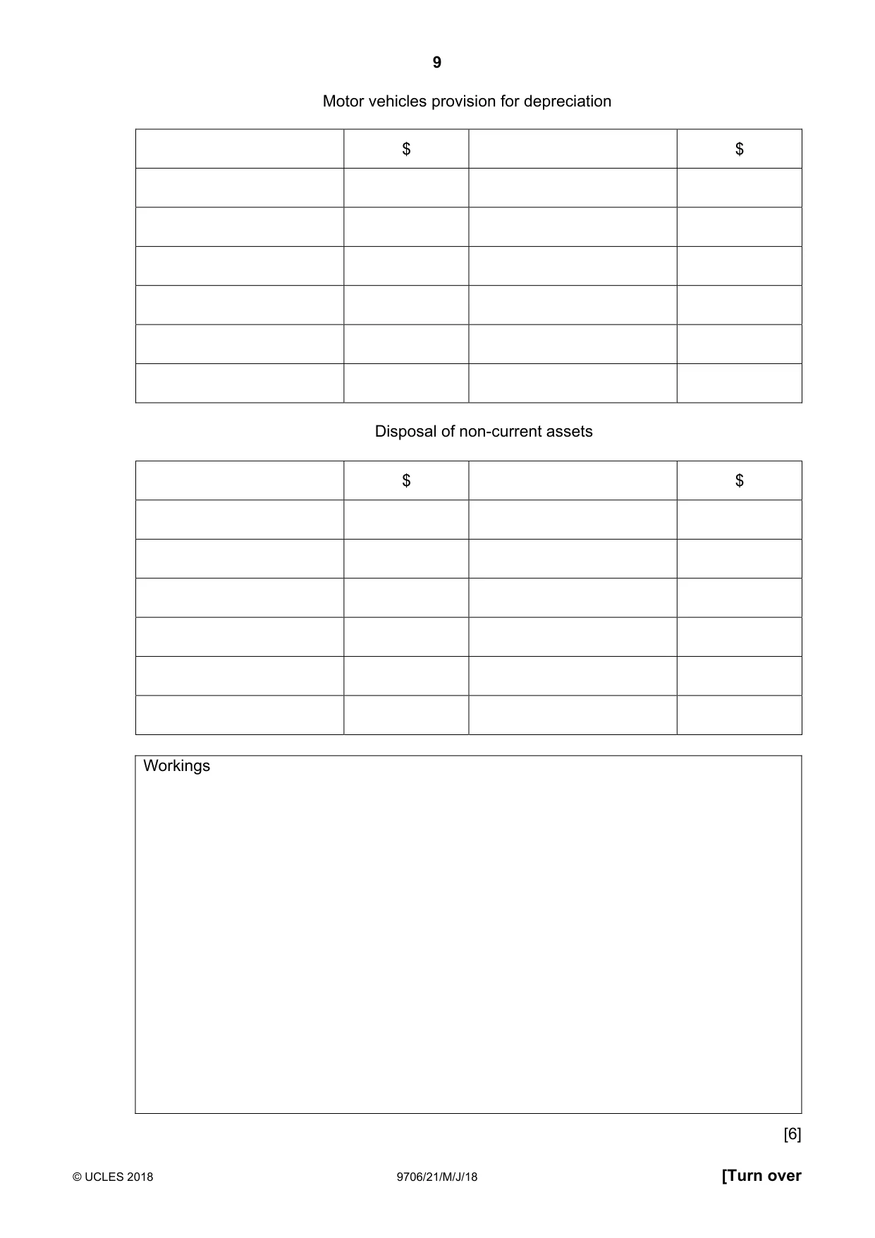 Cambridge A Level Accounting 9706 2018 May/June Paper 2 · Variant 1 question paper, page 9 of 20