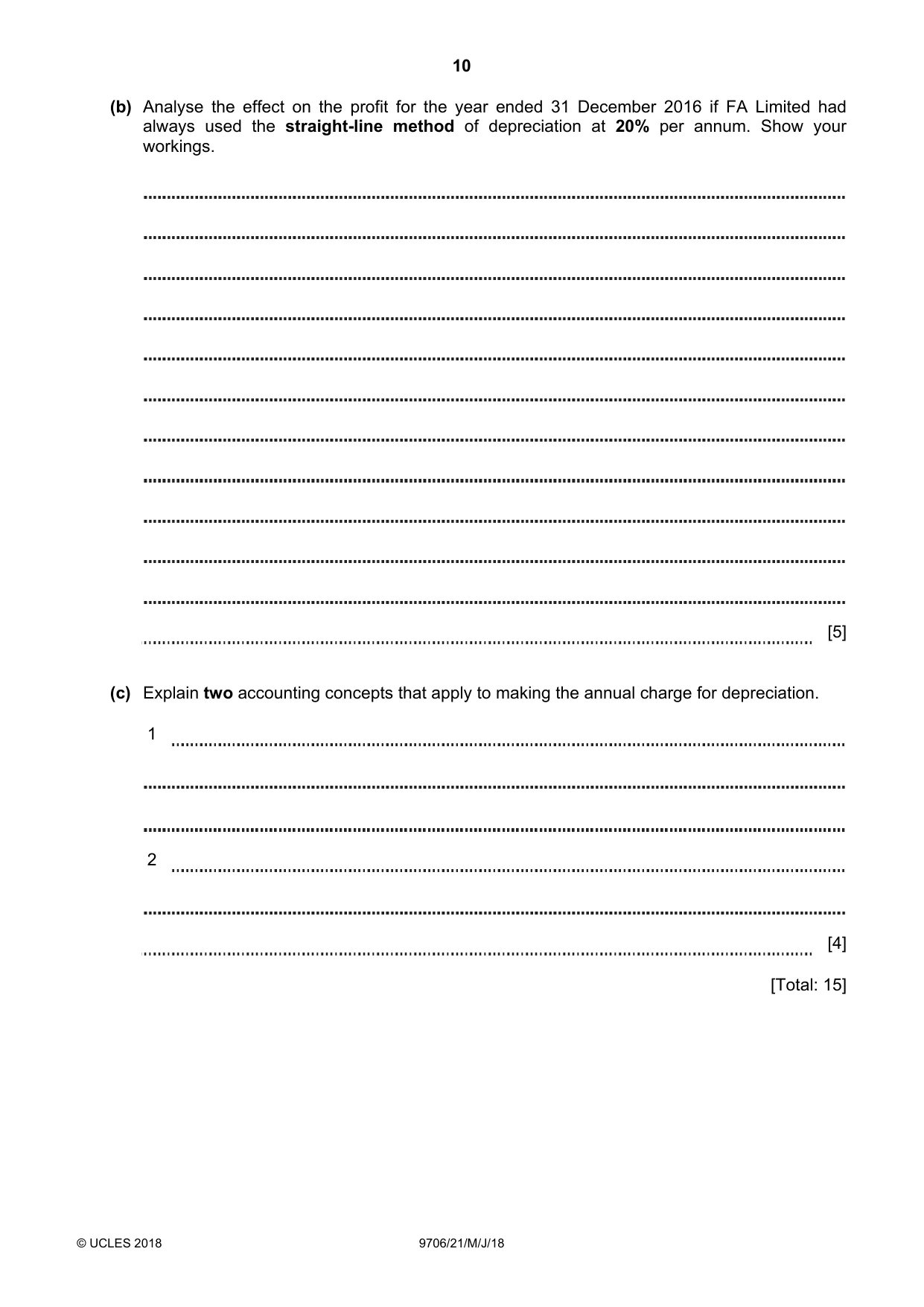 Cambridge A Level Accounting 9706 2018 May/June Paper 2 · Variant 1 question paper, page 10 of 20