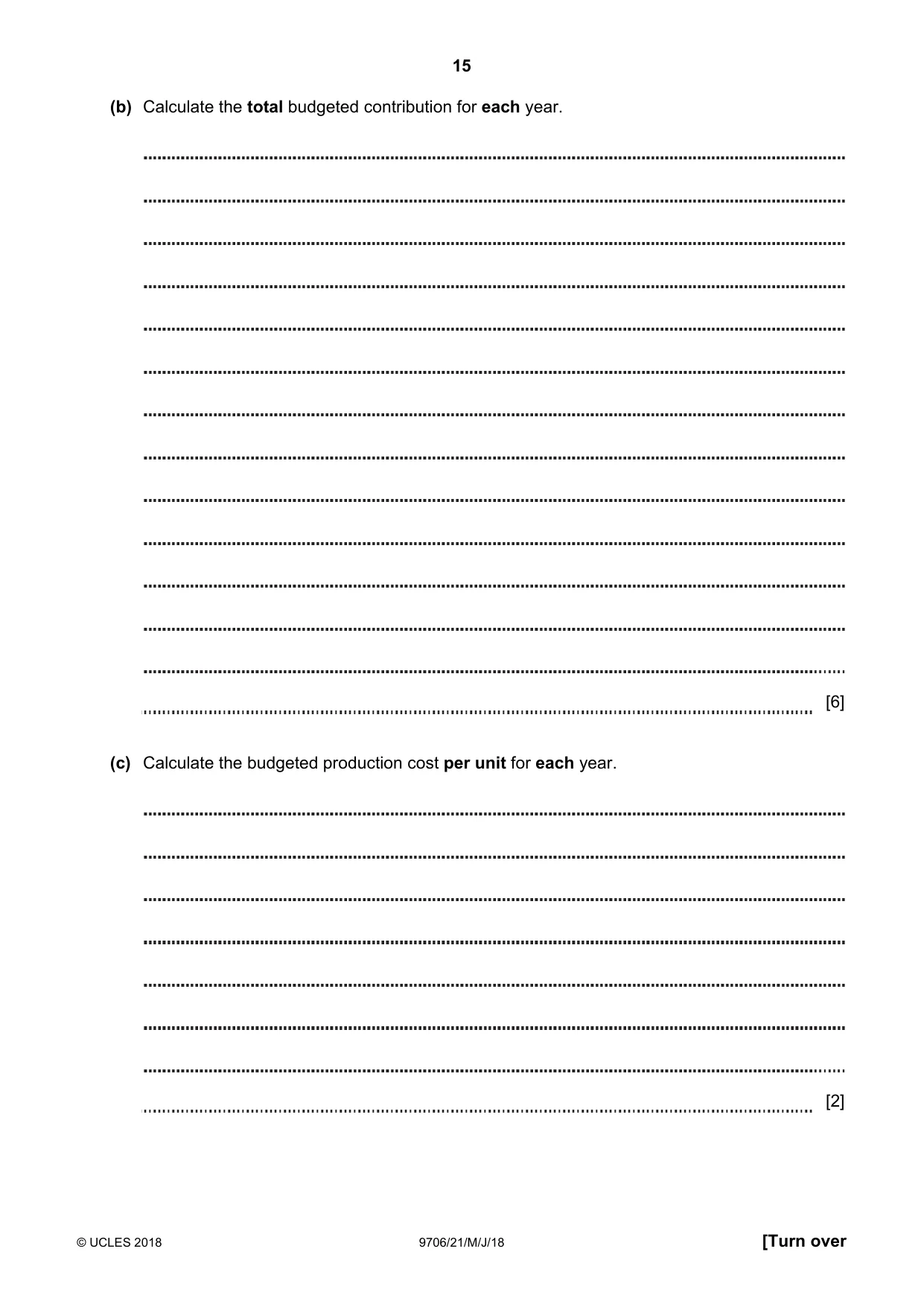 Cambridge A Level Accounting 9706 2018 May/June Paper 2 · Variant 1 question paper, page 15 of 20