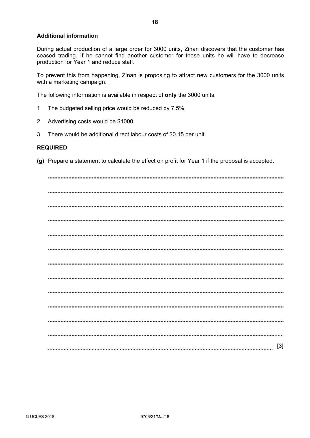 Cambridge A Level Accounting 9706 2018 May/June Paper 2 · Variant 1 question paper, page 18 of 20