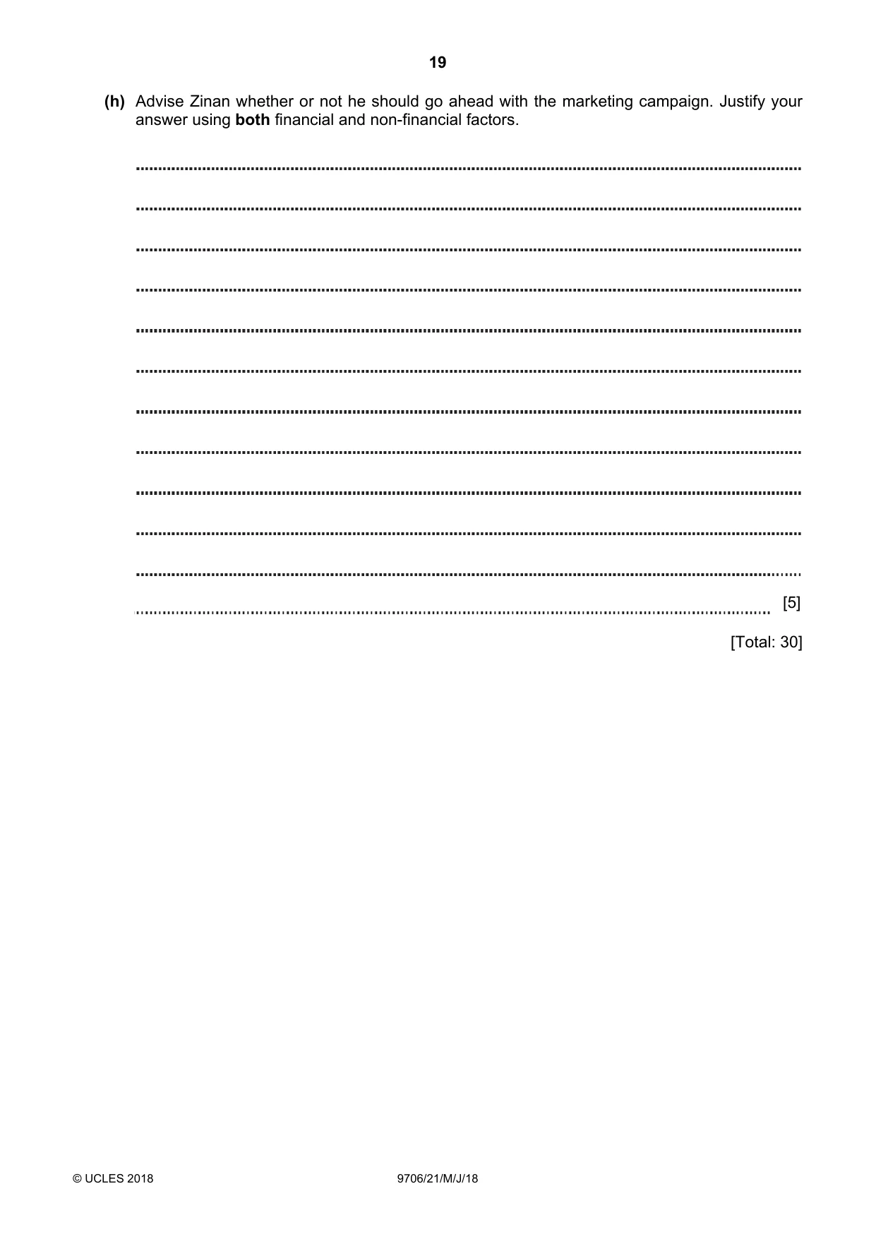 Cambridge A Level Accounting 9706 2018 May/June Paper 2 · Variant 1 question paper, page 19 of 20