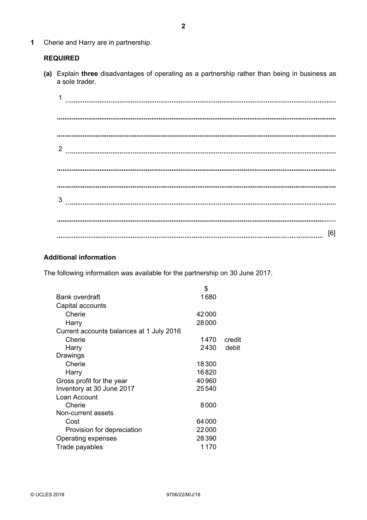Cambridge A Level Accounting 9706 2018 May/June Paper 2 · Variant 2 question paper, page 2 of 16