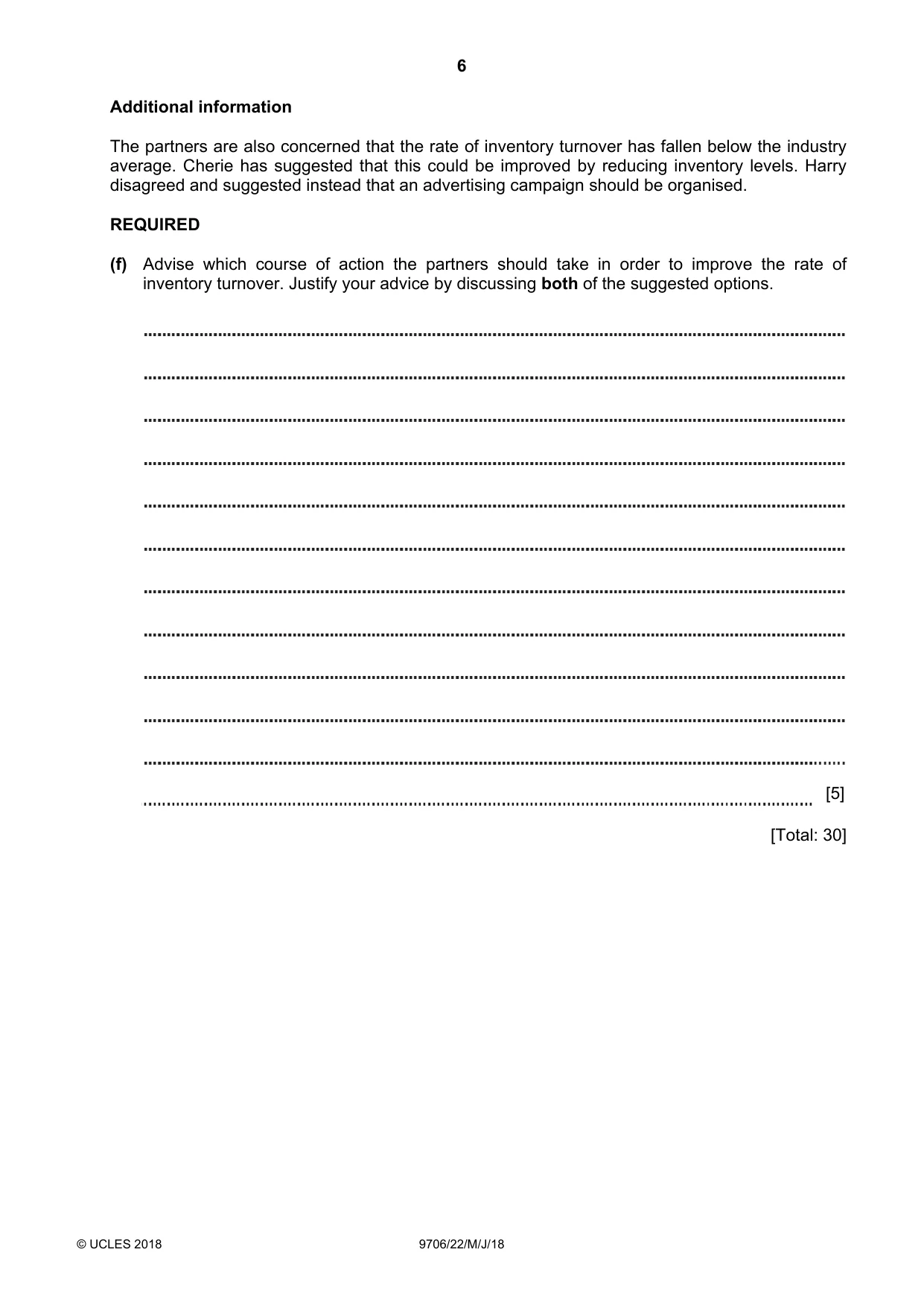 Cambridge A Level Accounting 9706 2018 May/June Paper 2 · Variant 2 question paper, page 6 of 16
