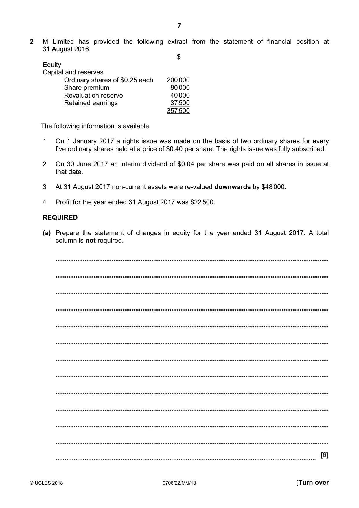 Cambridge A Level Accounting 9706 2018 May/June Paper 2 · Variant 2 question paper, page 7 of 16