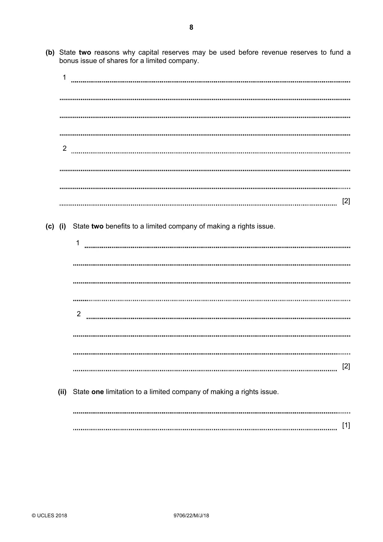 Cambridge A Level Accounting 9706 2018 May/June Paper 2 · Variant 2 question paper, page 8 of 16
