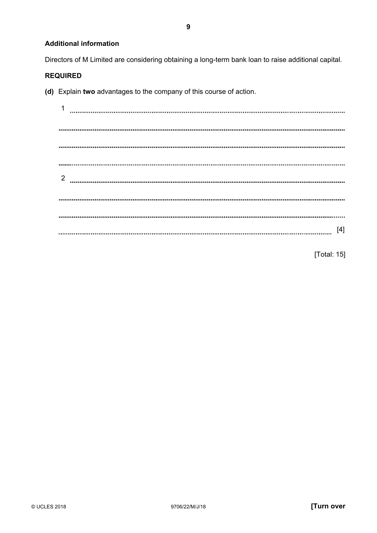 Cambridge A Level Accounting 9706 2018 May/June Paper 2 · Variant 2 question paper, page 9 of 16