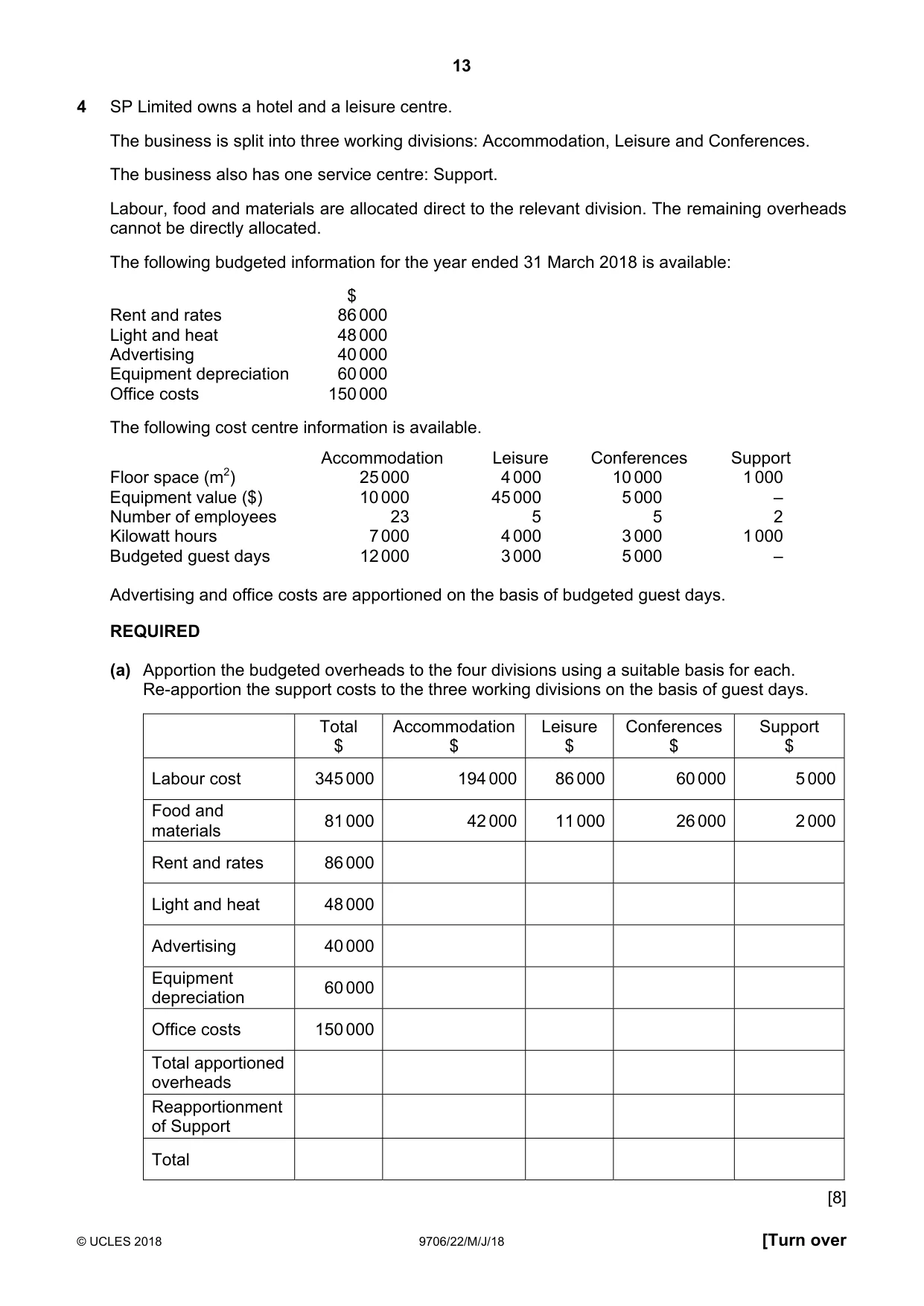 Cambridge A Level Accounting 9706 2018 May/June Paper 2 · Variant 2 question paper, page 13 of 16