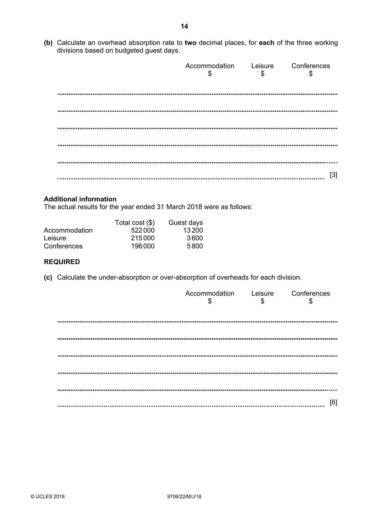 Cambridge A Level Accounting 9706 2018 May/June Paper 2 · Variant 2 question paper, page 14 of 16