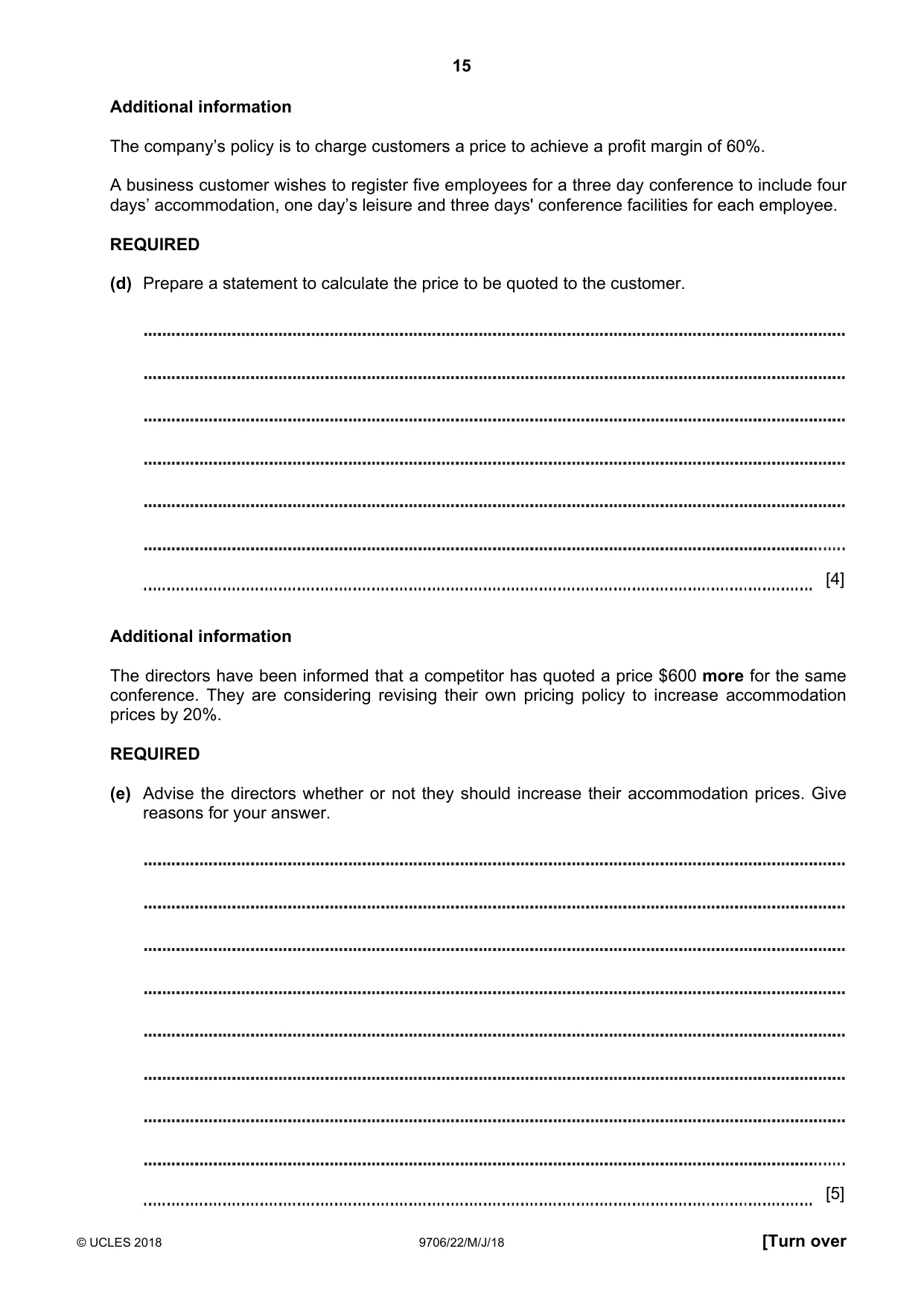 Cambridge A Level Accounting 9706 2018 May/June Paper 2 · Variant 2 question paper, page 15 of 16