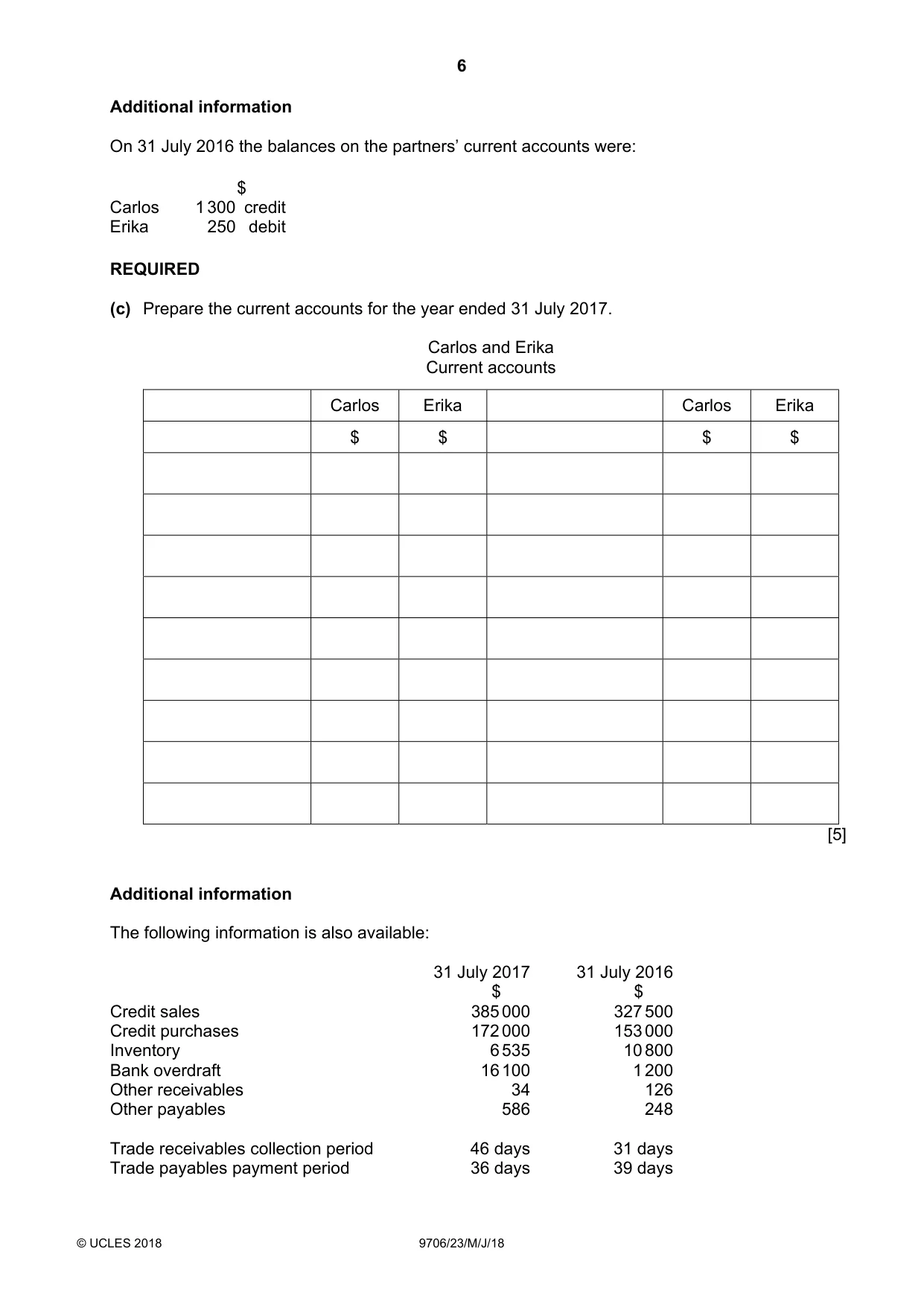 Cambridge A Level Accounting 9706 2018 May/June Paper 2 · Variant 3 question paper, page 6 of 20