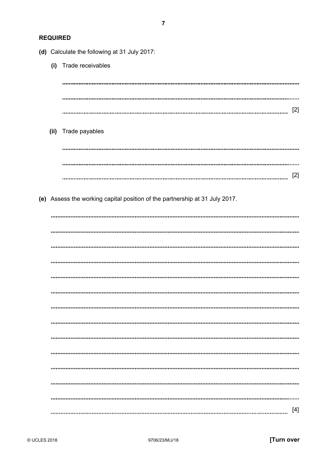 Cambridge A Level Accounting 9706 2018 May/June Paper 2 · Variant 3 question paper, page 7 of 20