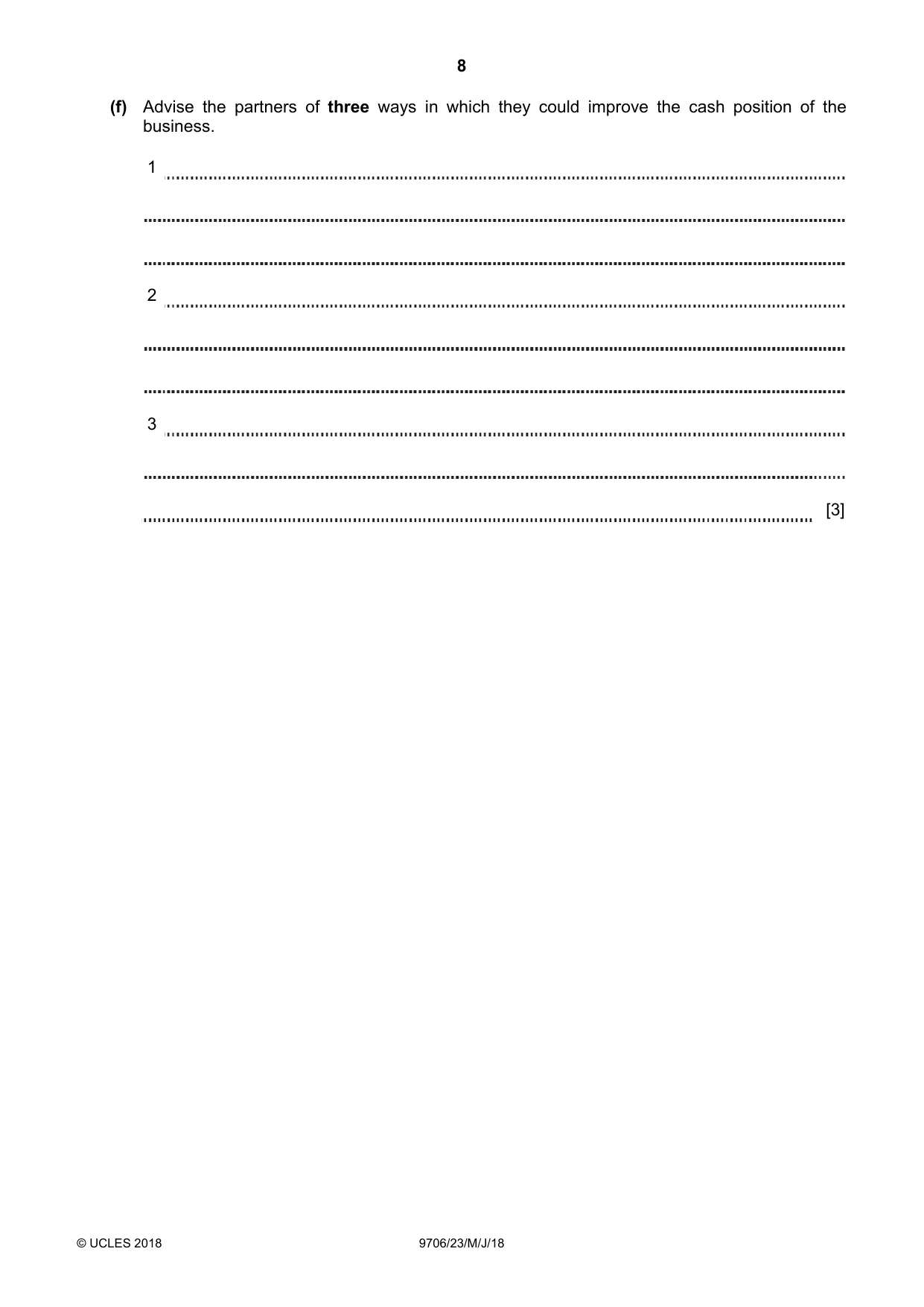 Cambridge A Level Accounting 9706 2018 May/June Paper 2 · Variant 3 question paper, page 8 of 20