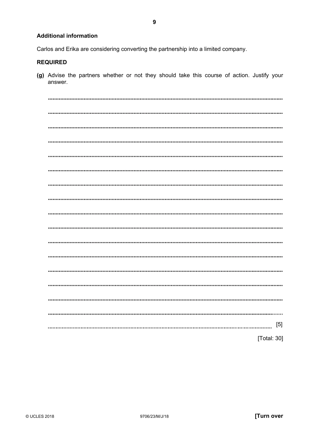 Cambridge A Level Accounting 9706 2018 May/June Paper 2 · Variant 3 question paper, page 9 of 20