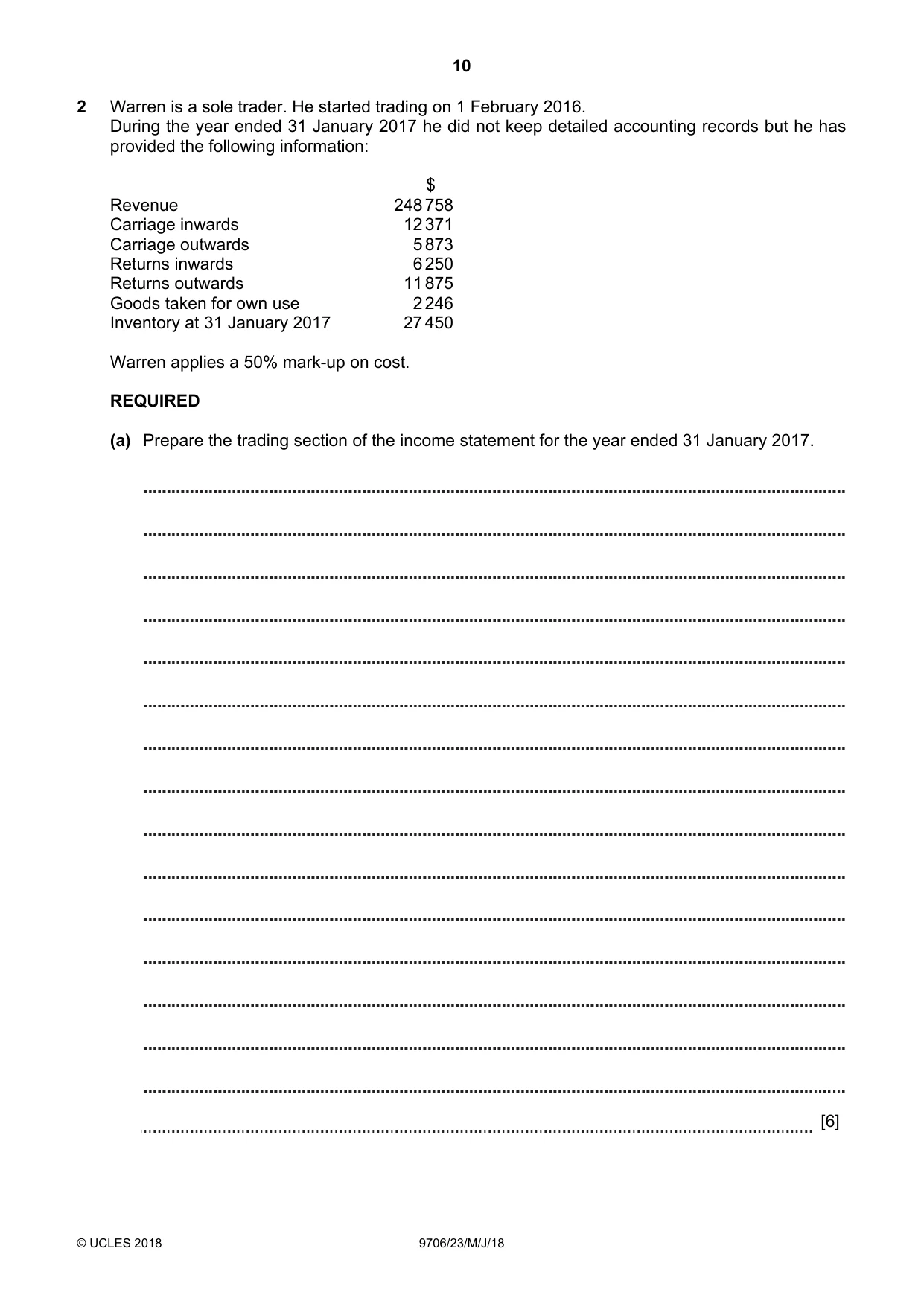 Cambridge A Level Accounting 9706 2018 May/June Paper 2 · Variant 3 question paper, page 10 of 20