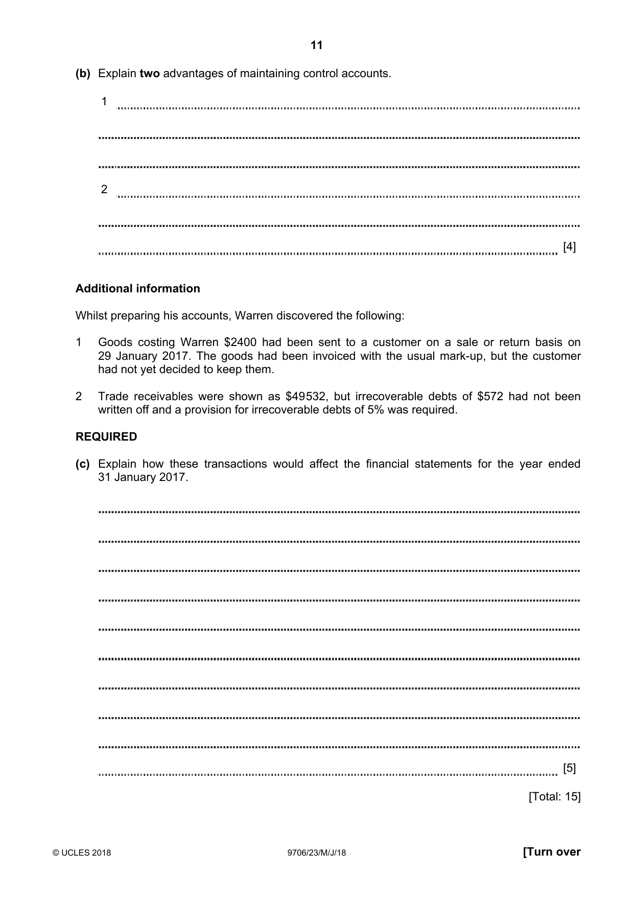Cambridge A Level Accounting 9706 2018 May/June Paper 2 · Variant 3 question paper, page 11 of 20