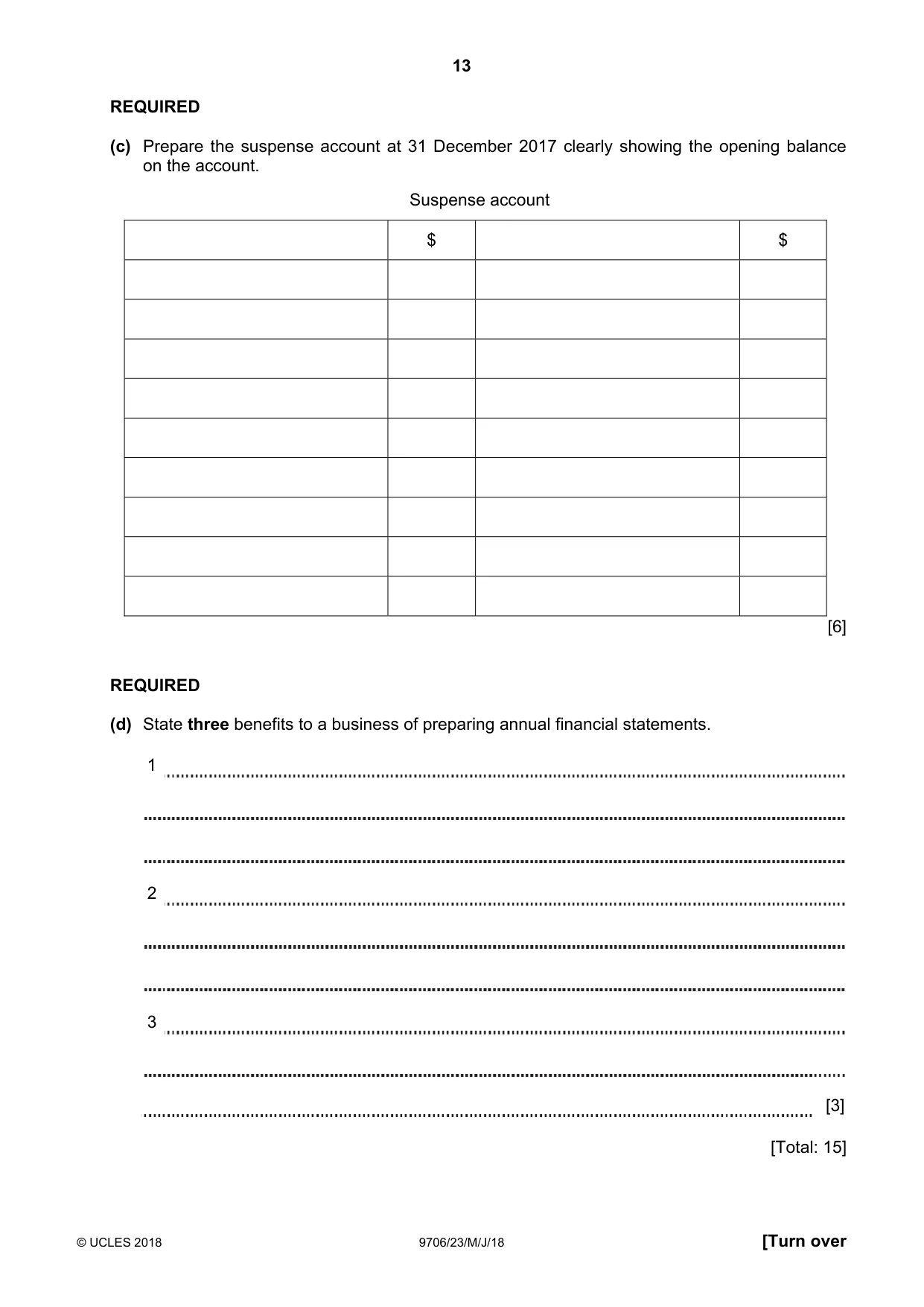 Cambridge A Level Accounting 9706 2018 May/June Paper 2 · Variant 3 question paper, page 13 of 20
