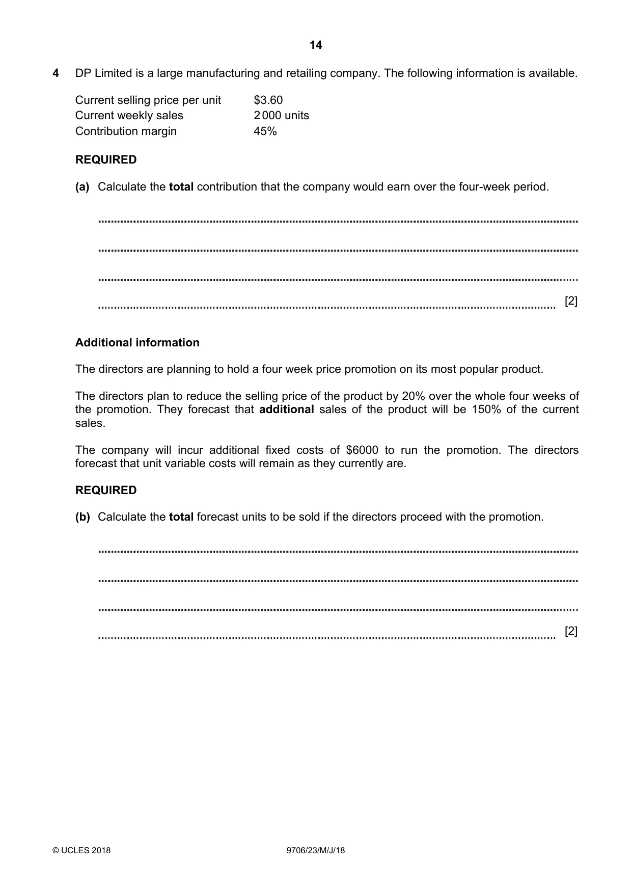 Cambridge A Level Accounting 9706 2018 May/June Paper 2 · Variant 3 question paper, page 14 of 20