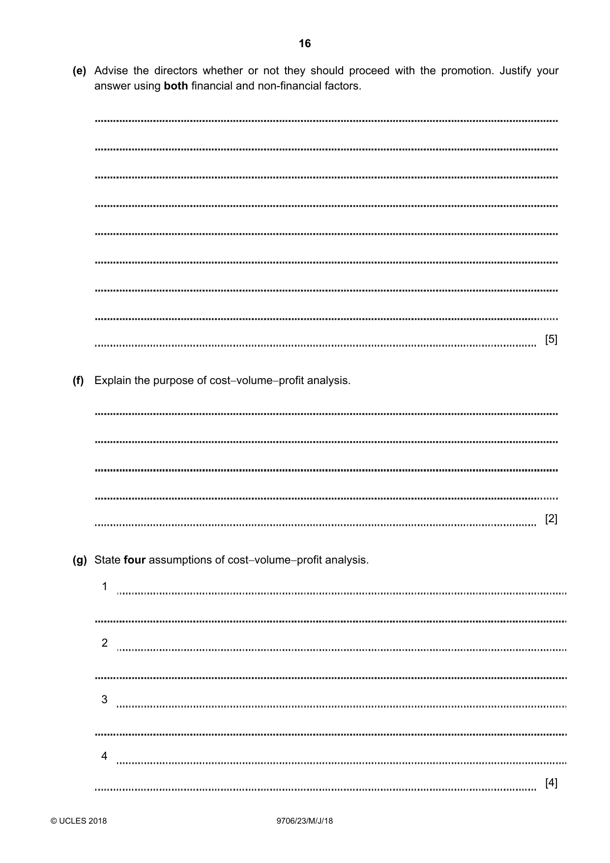 Cambridge A Level Accounting 9706 2018 May/June Paper 2 · Variant 3 question paper, page 16 of 20