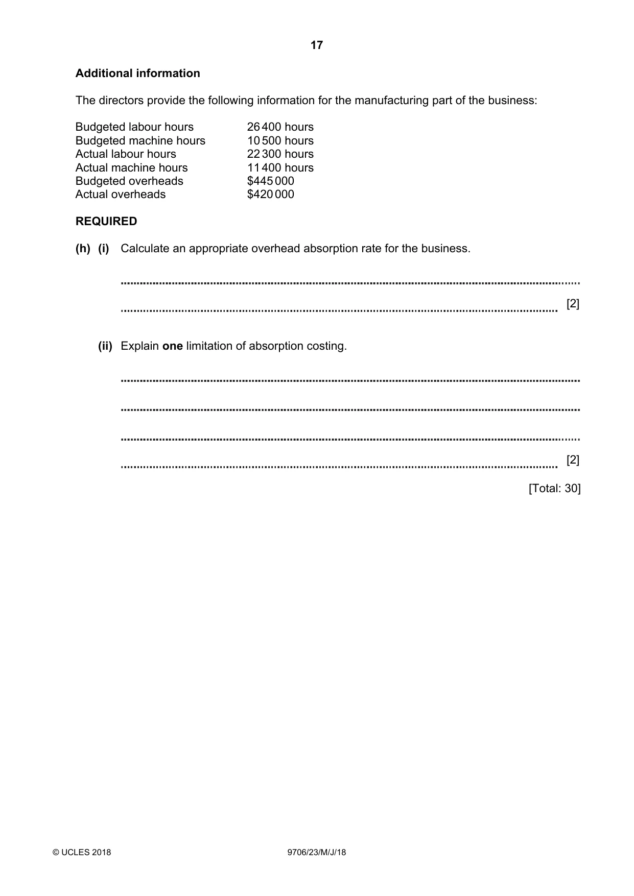 Cambridge A Level Accounting 9706 2018 May/June Paper 2 · Variant 3 question paper, page 17 of 20