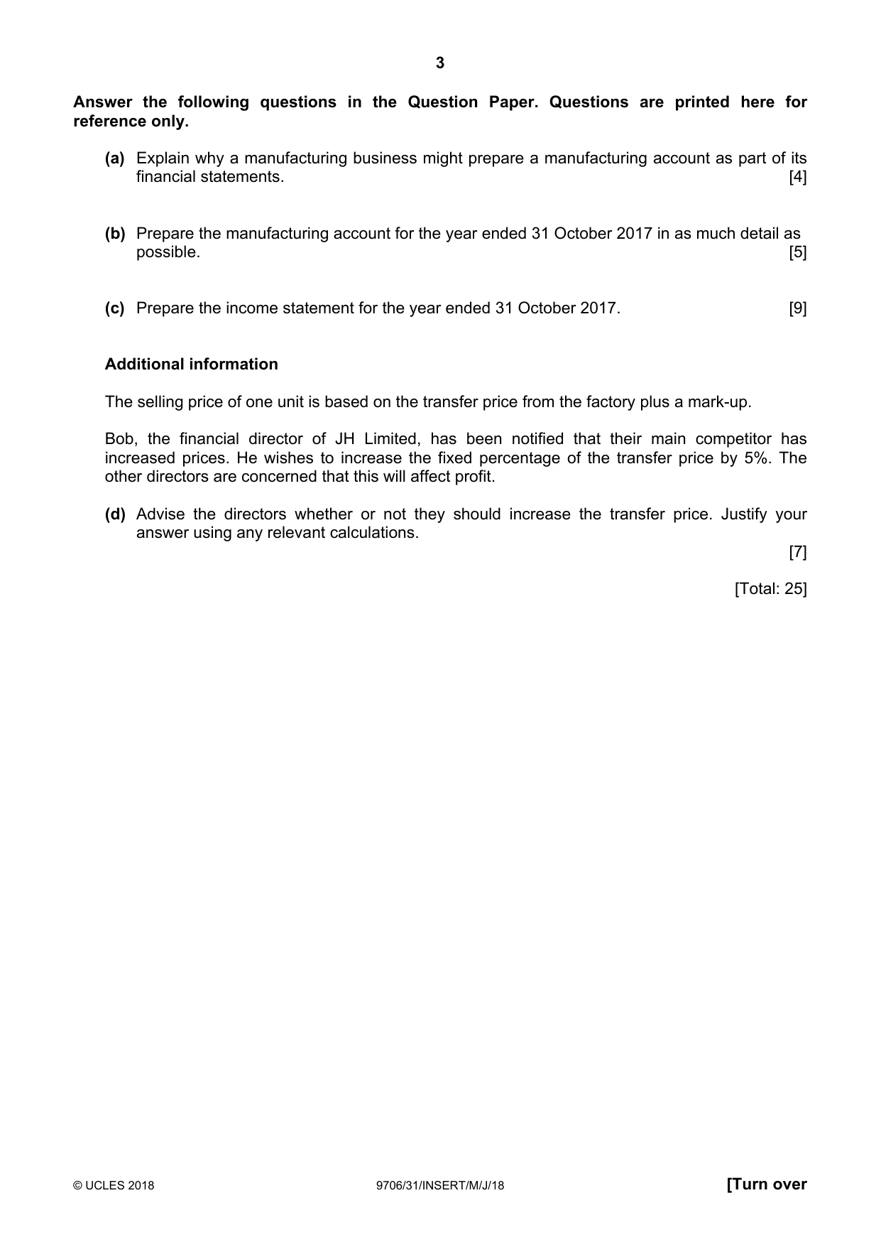 Cambridge A Level Accounting 9706 2018 May/June Paper 3 · Variant 1 question paper, page 3 of 16