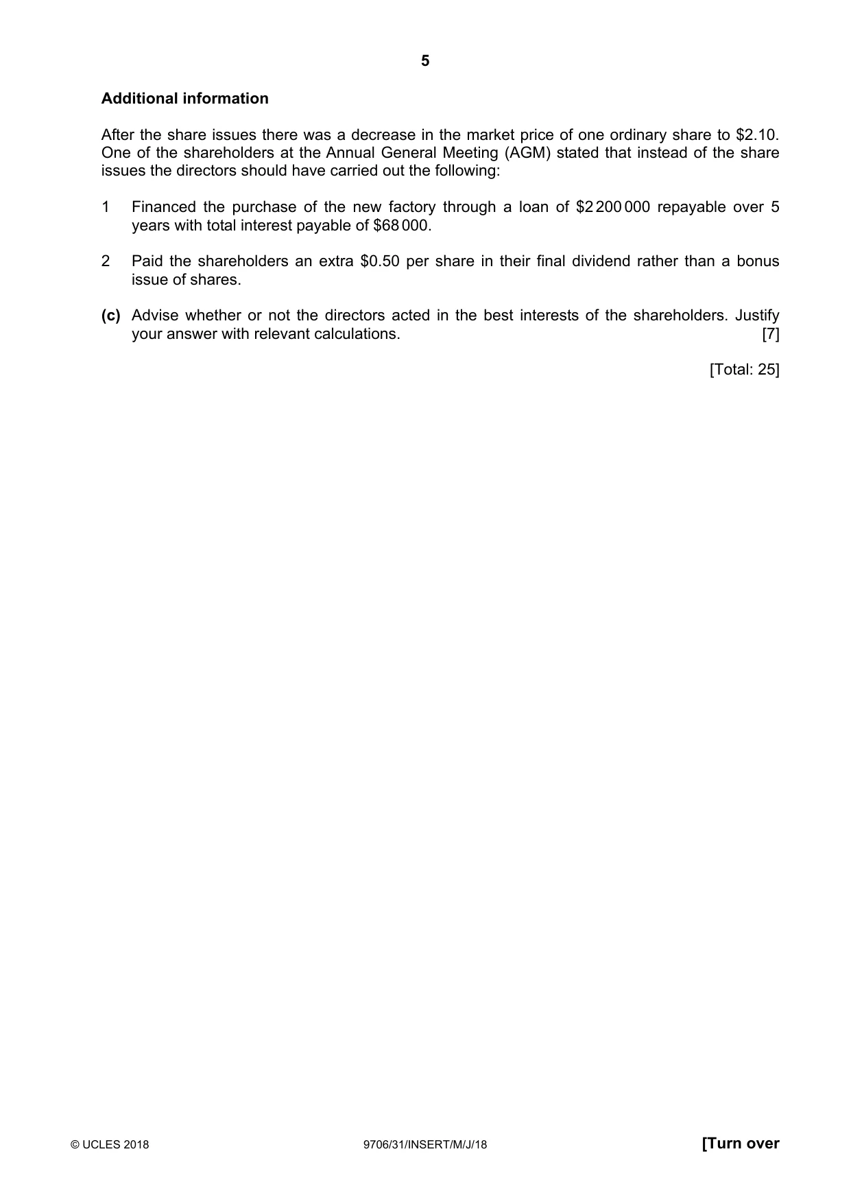 Cambridge A Level Accounting 9706 2018 May/June Paper 3 · Variant 1 question paper, page 5 of 16