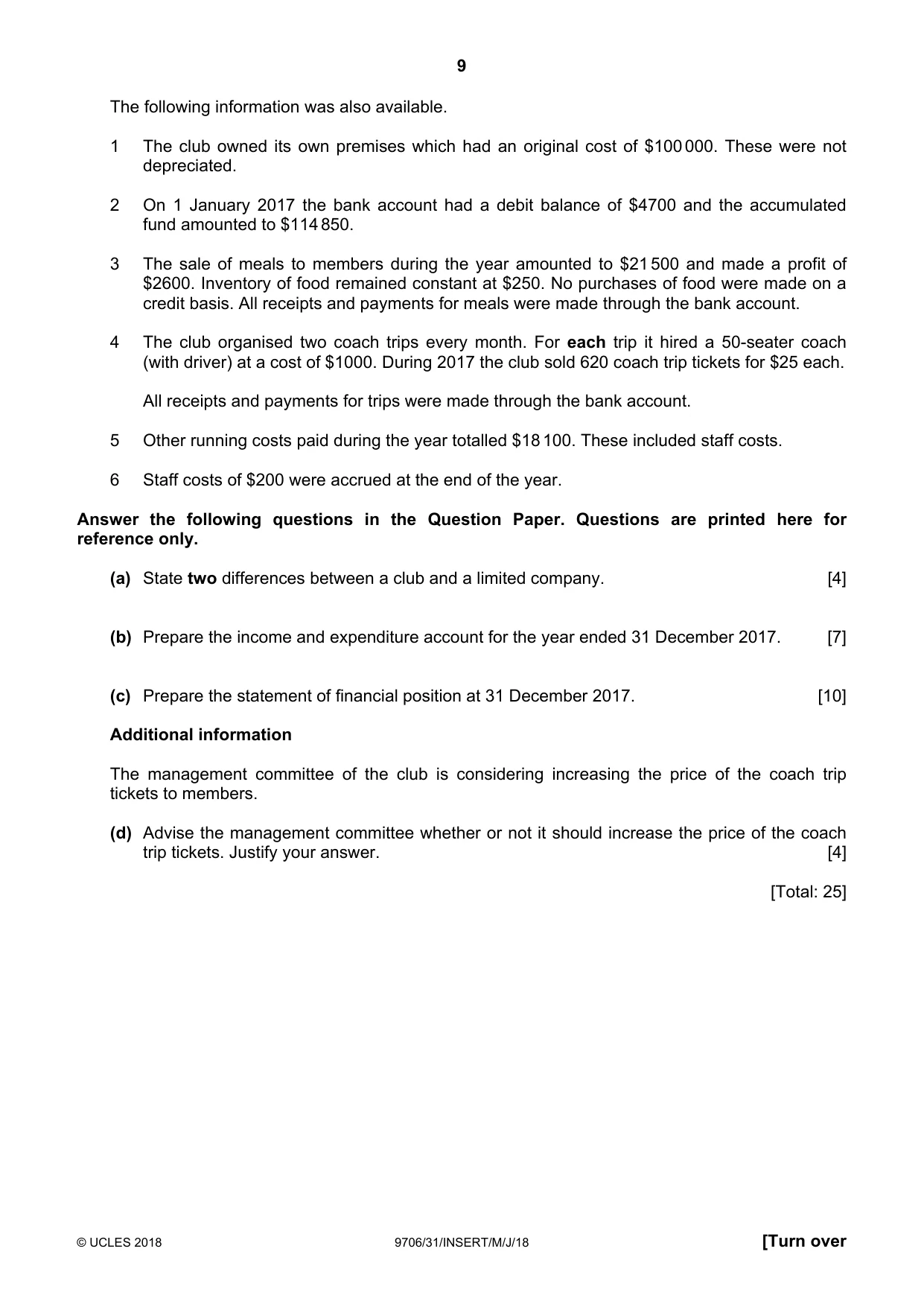 Cambridge A Level Accounting 9706 2018 May/June Paper 3 · Variant 1 question paper, page 9 of 16