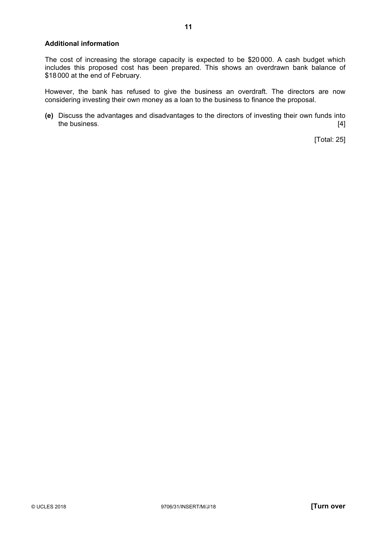 Cambridge A Level Accounting 9706 2018 May/June Paper 3 · Variant 1 question paper, page 11 of 16
