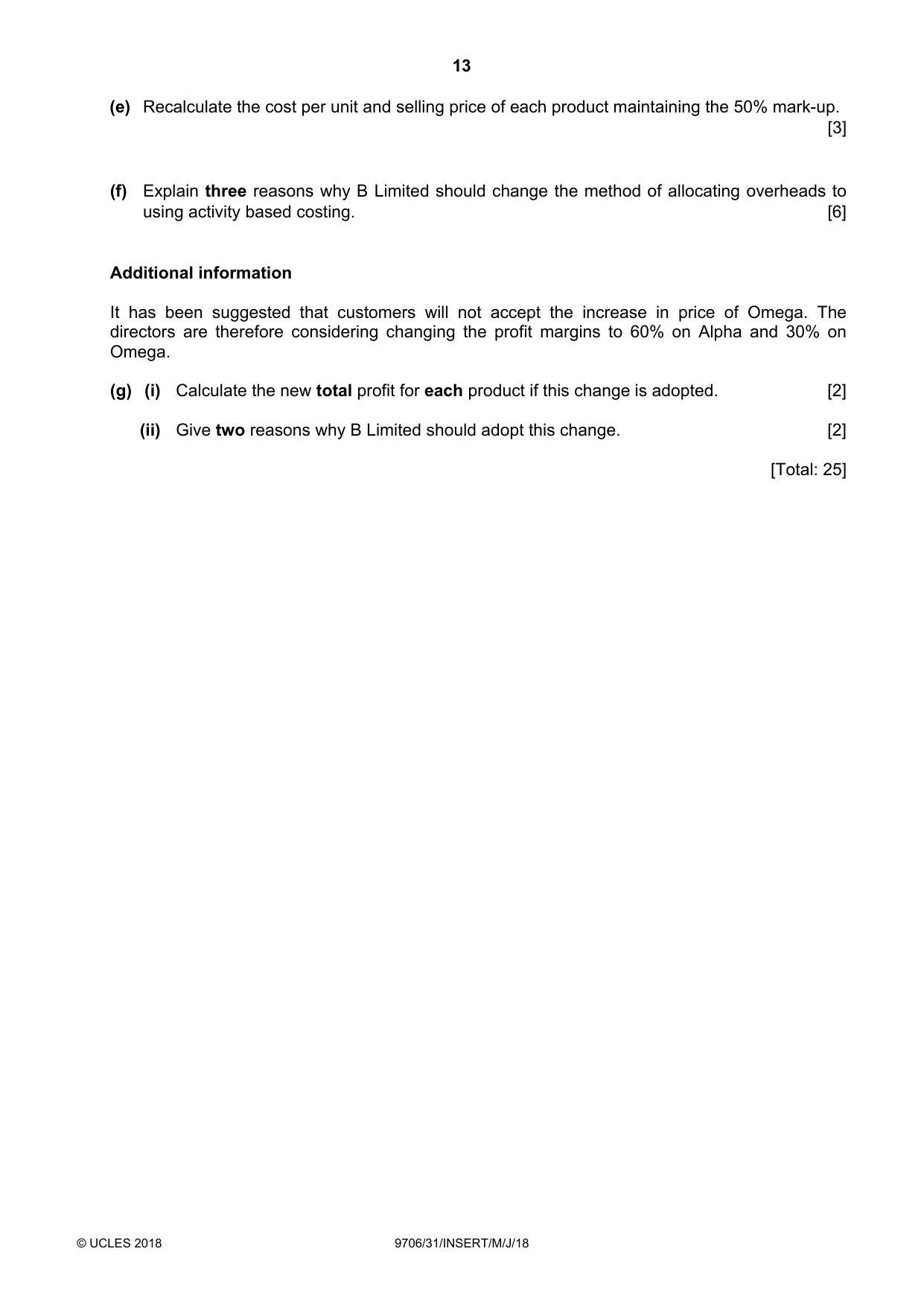 Cambridge A Level Accounting 9706 2018 May/June Paper 3 · Variant 1 question paper, page 13 of 16