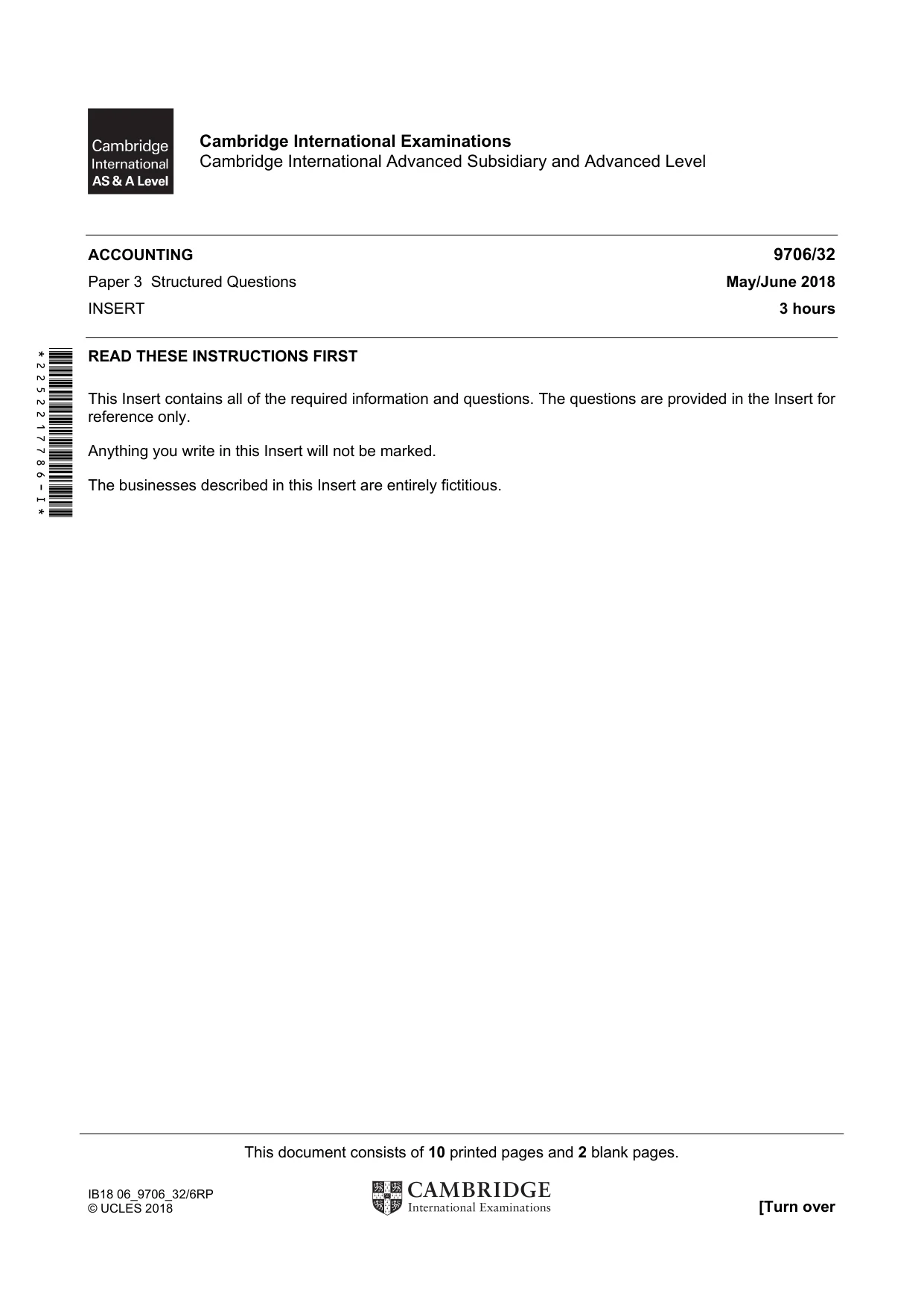 Cambridge A Level Accounting 9706 2018 May/June Paper 3 · Variant 2 question paper, page 1 of 12
