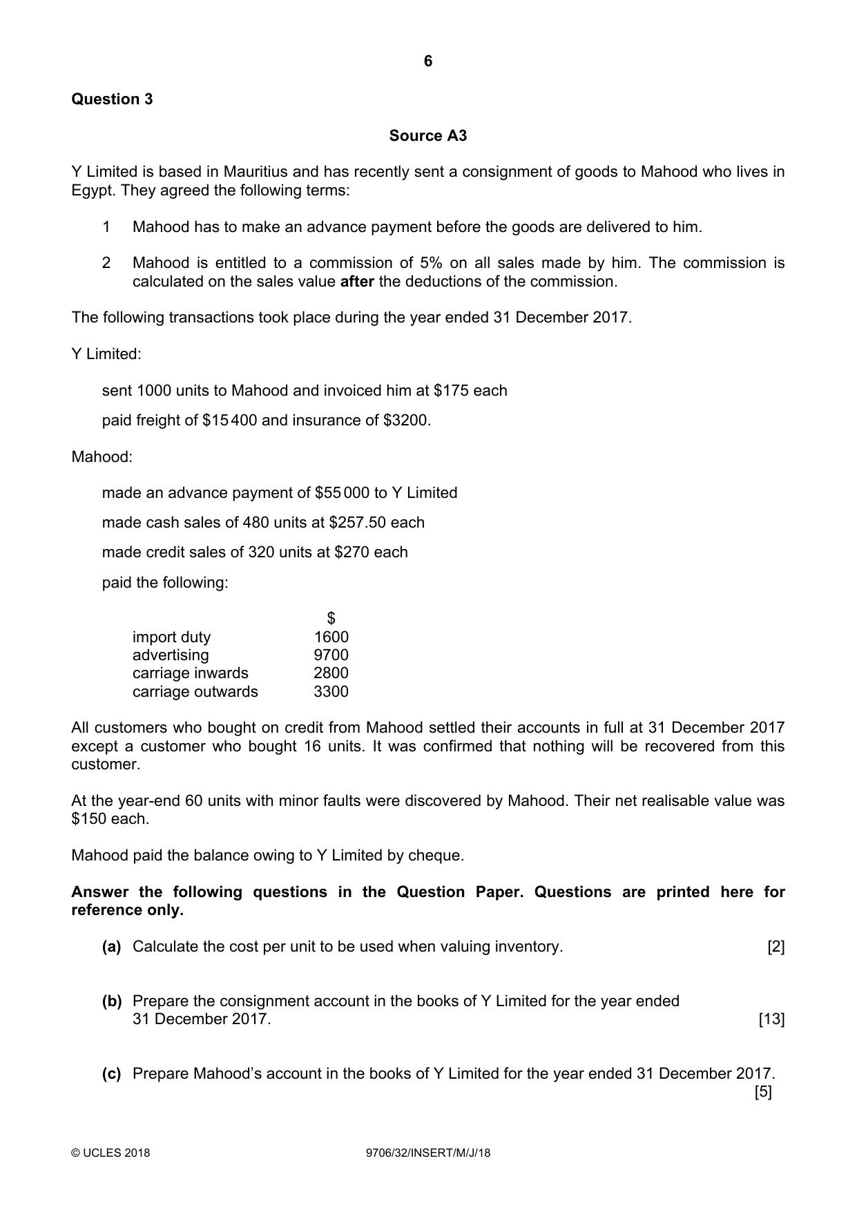 Cambridge A Level Accounting 9706 2018 May/June Paper 3 · Variant 2 question paper, page 6 of 12