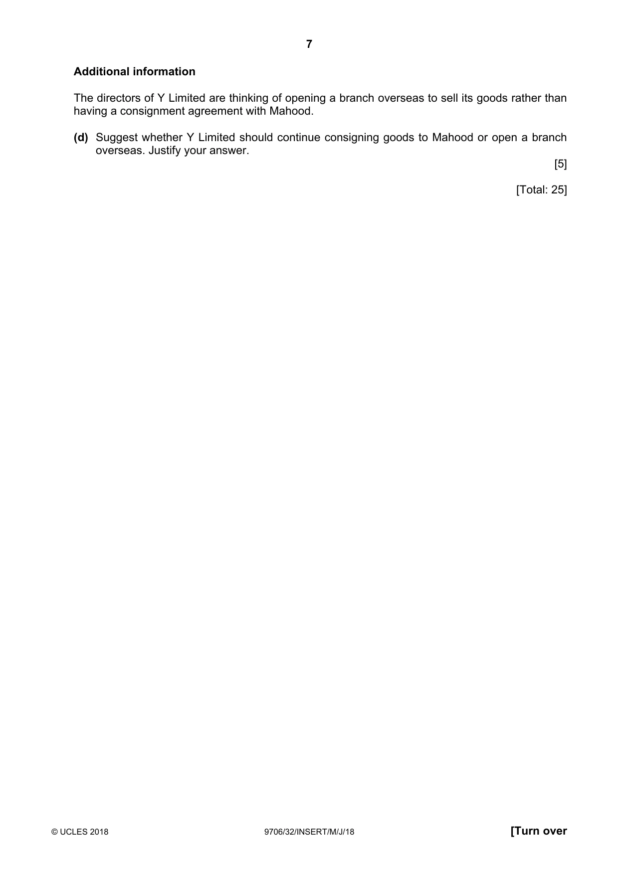 Cambridge A Level Accounting 9706 2018 May/June Paper 3 · Variant 2 question paper, page 7 of 12